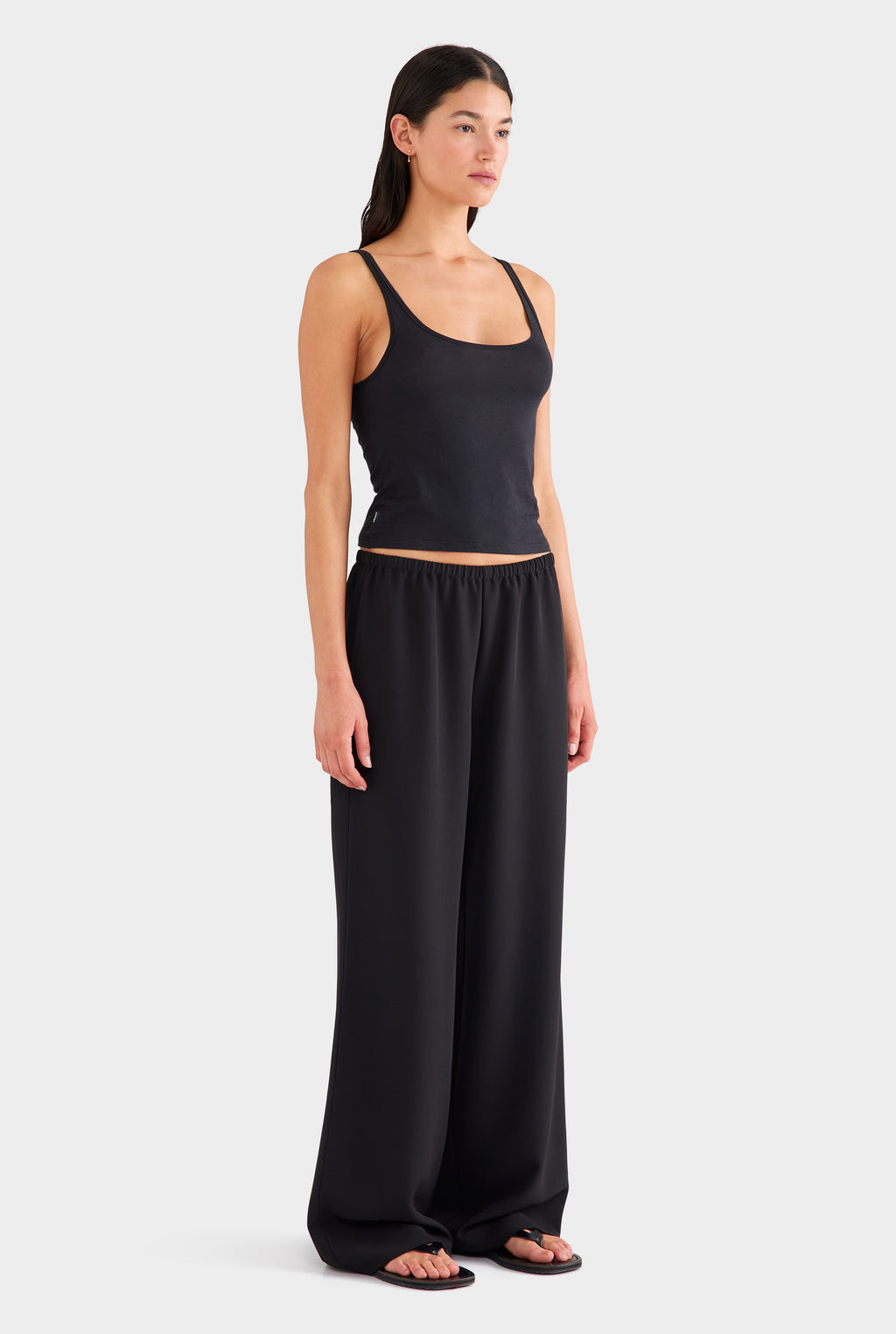 Crepe Elastic Waist Pant - Black