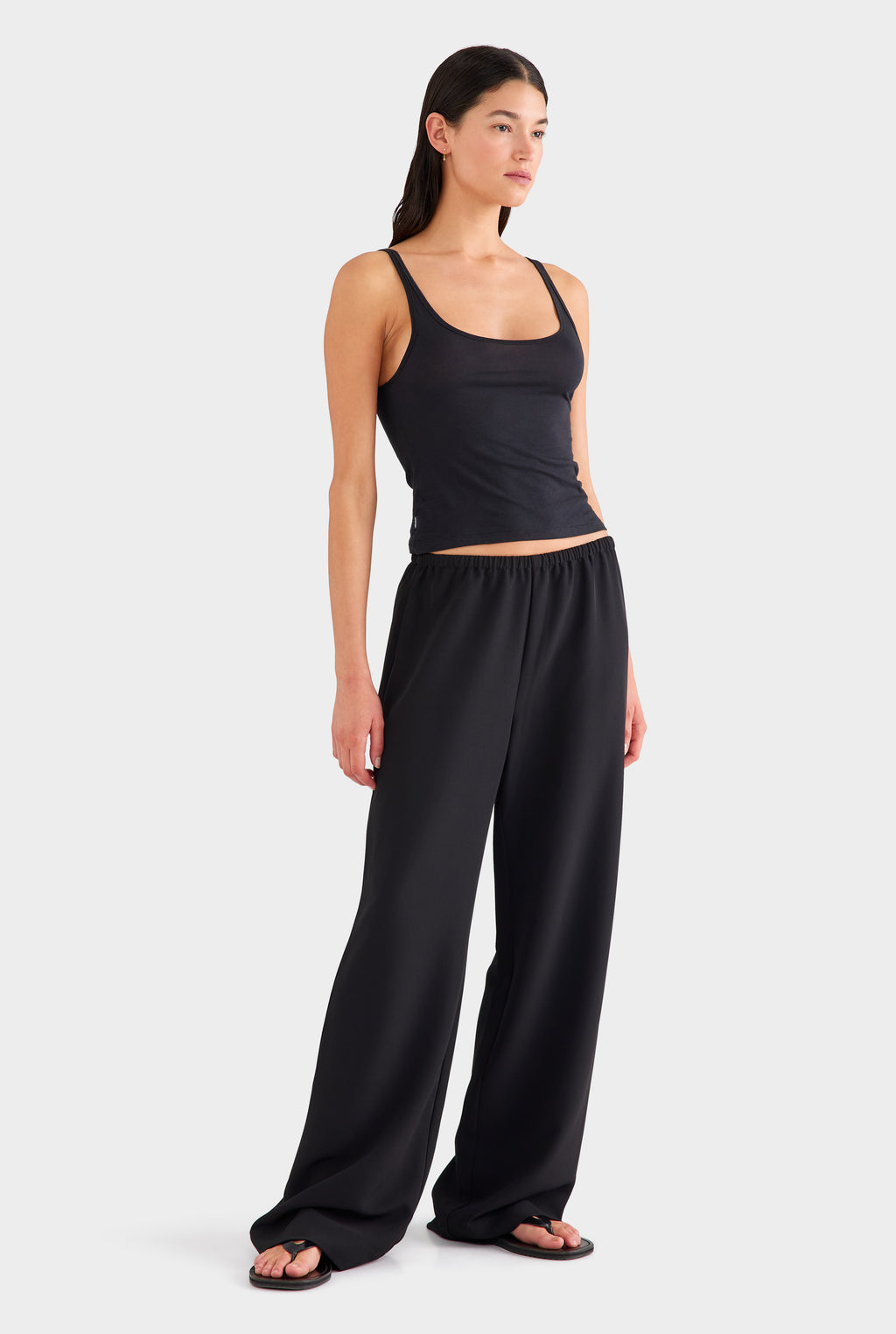 Crepe Elastic Waist Pant - Black