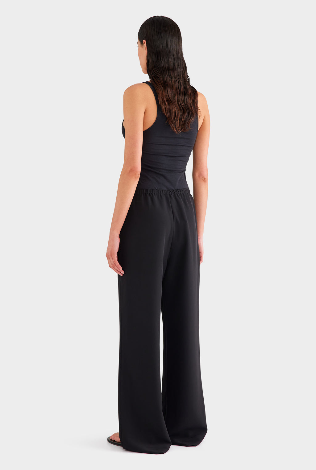 Crepe Elastic Waist Pant - Black