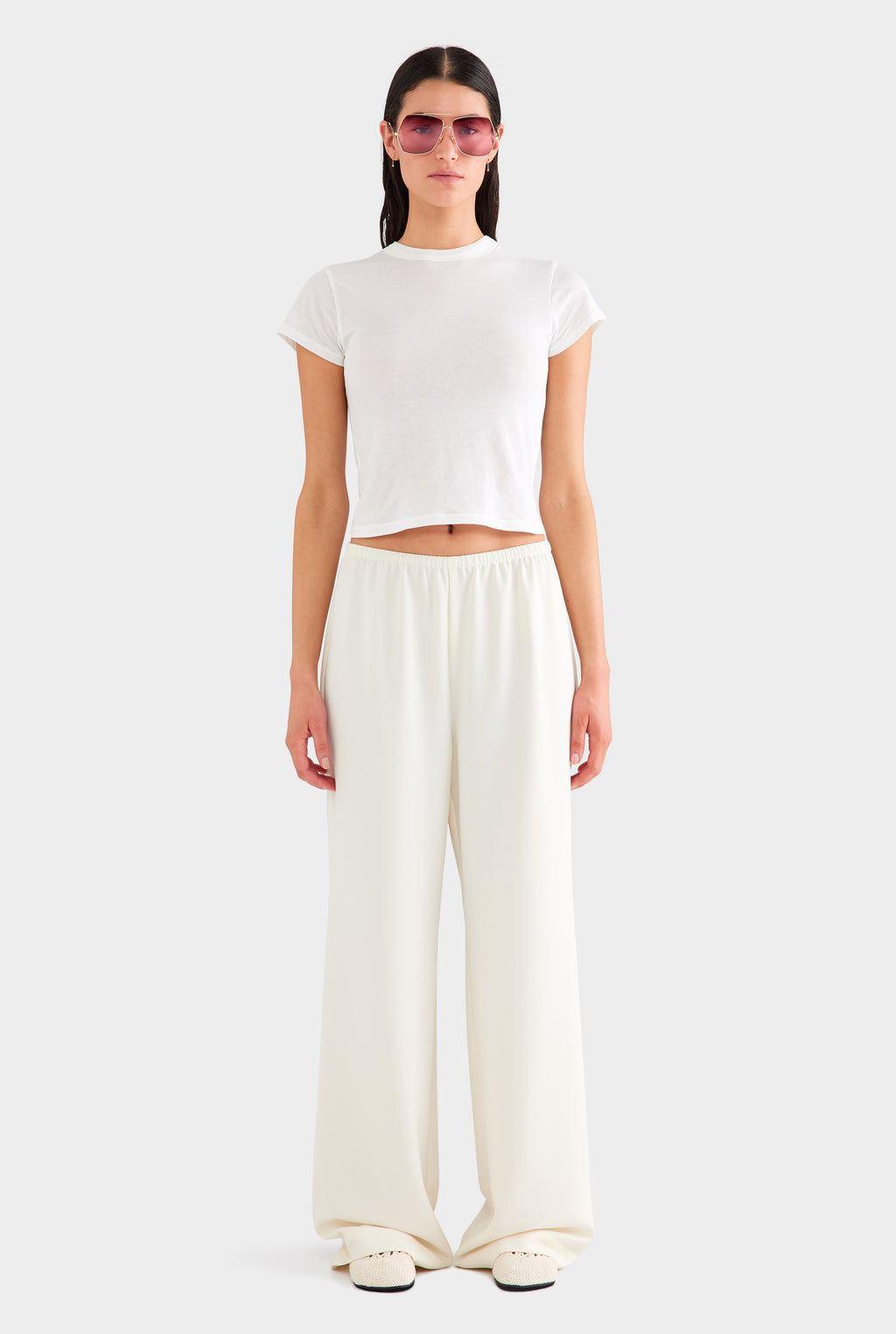 Crepe Elastic Waist Pant - Off White