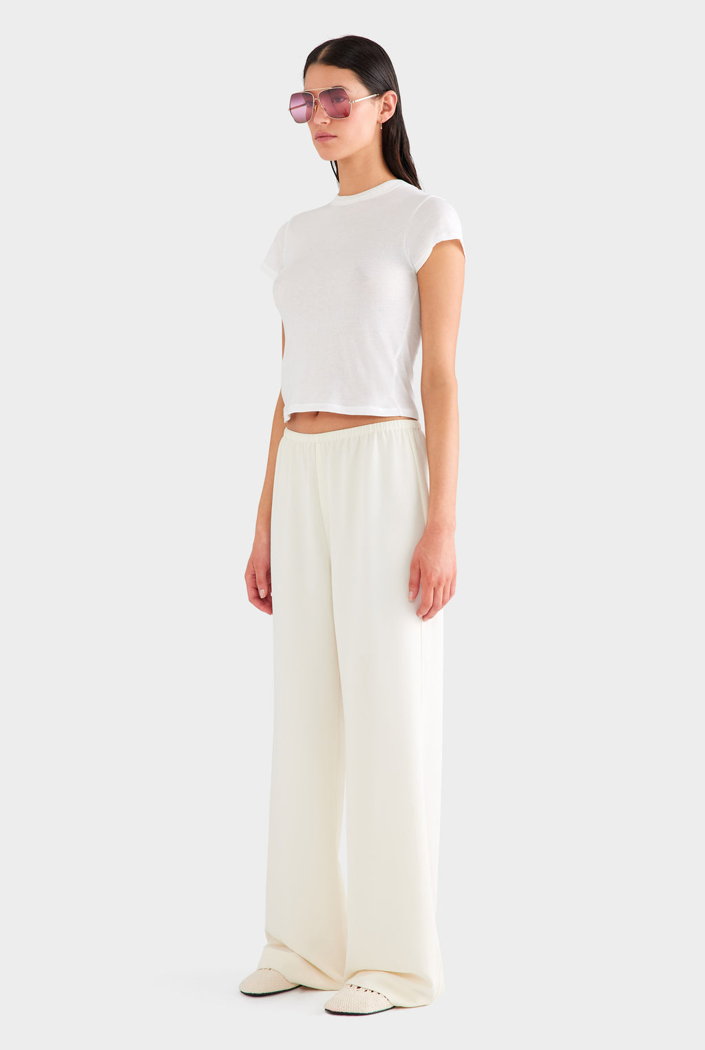 Crepe Elastic Waist Pant - Off White