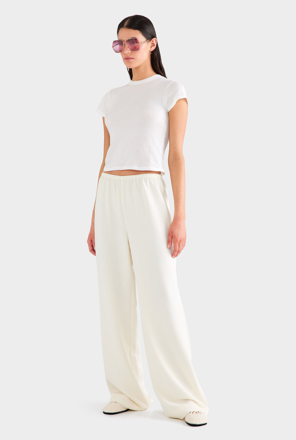 Crepe Elastic Waist Pant - Off White