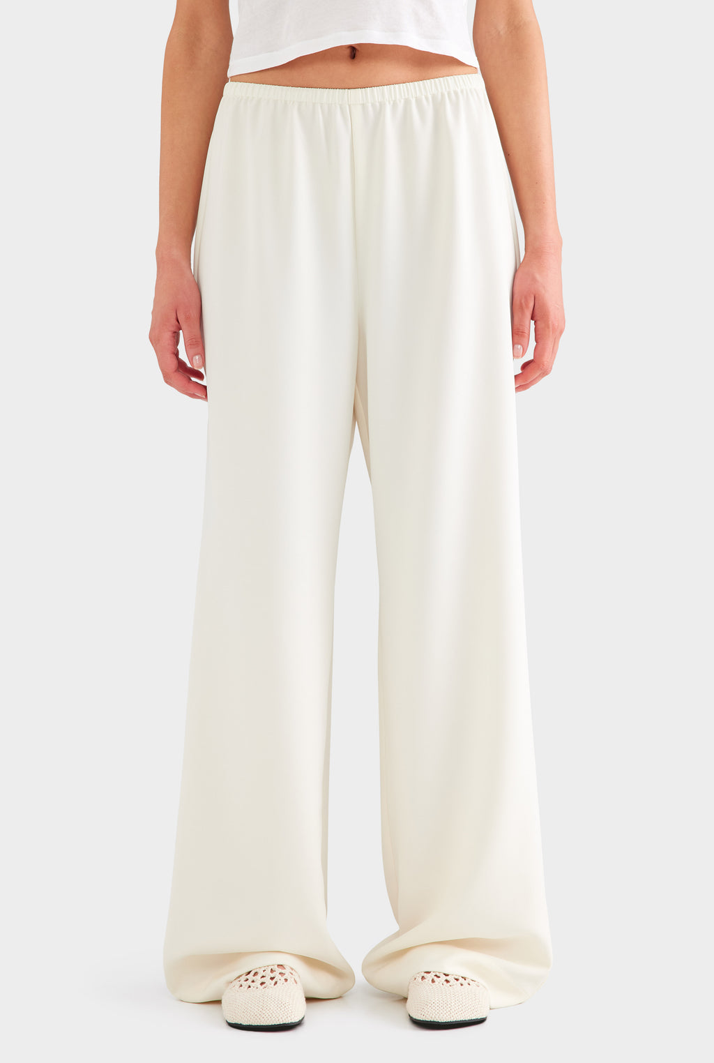 Crepe Elastic Waist Pant - Off White