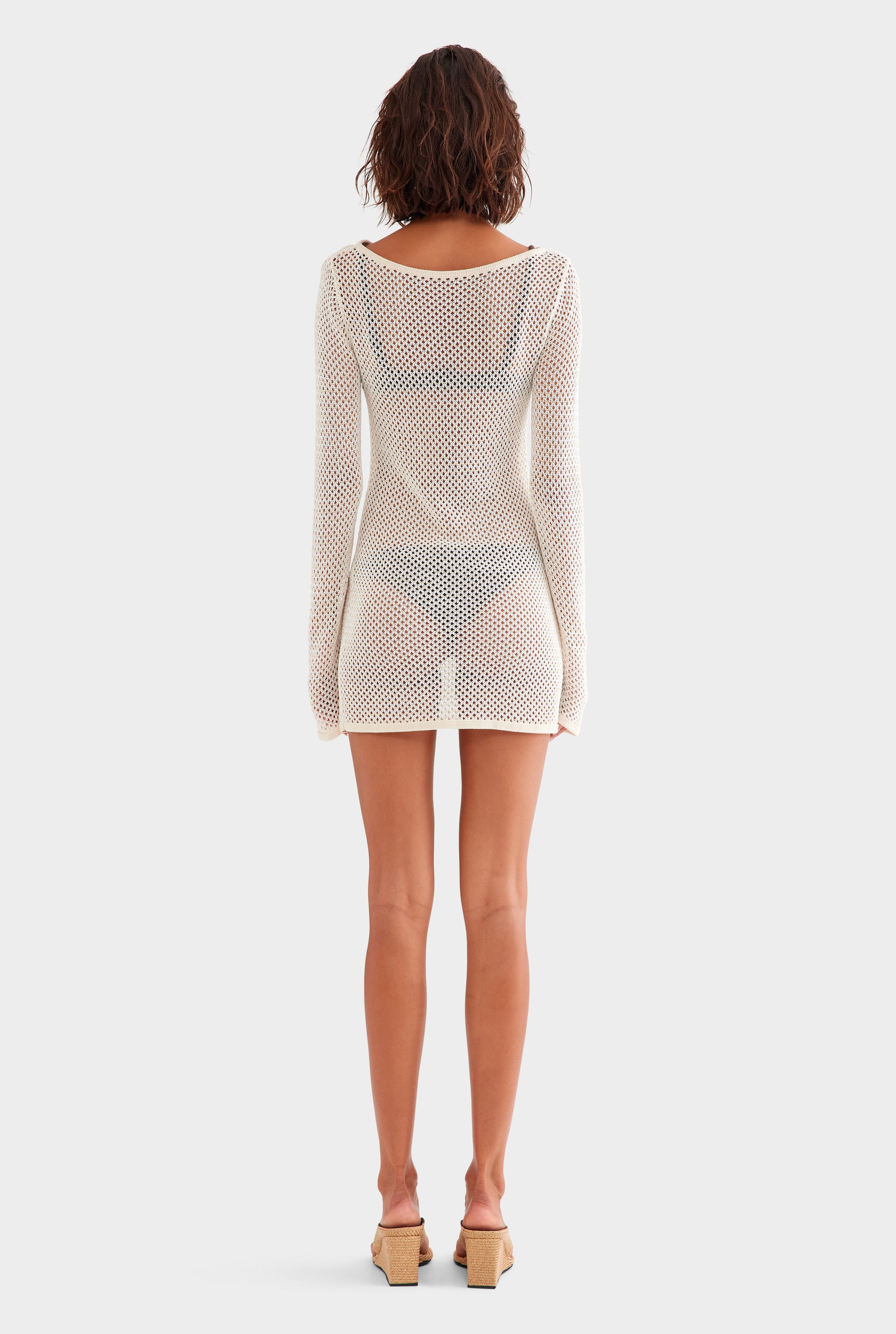 Crochet Cotton Nylon Mini Dress - Off White/Natural