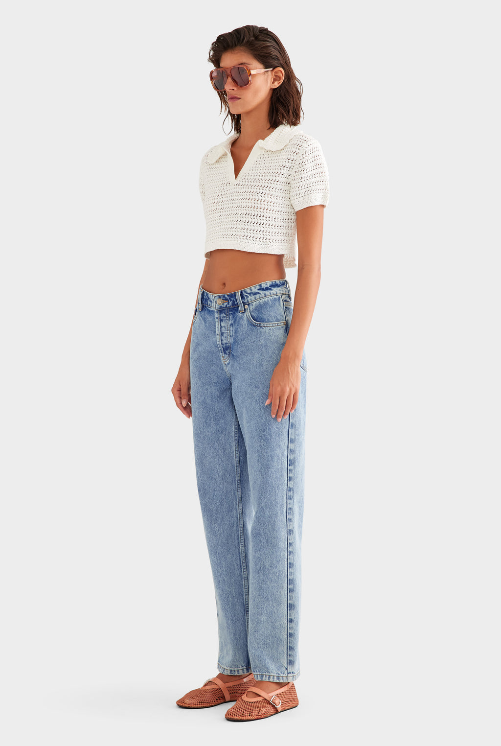 Crochet Cropped Polo - Off White