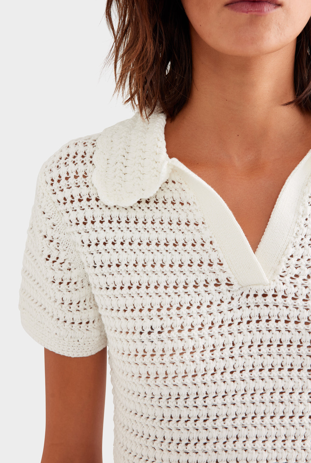 Crochet Cropped Polo - Off White