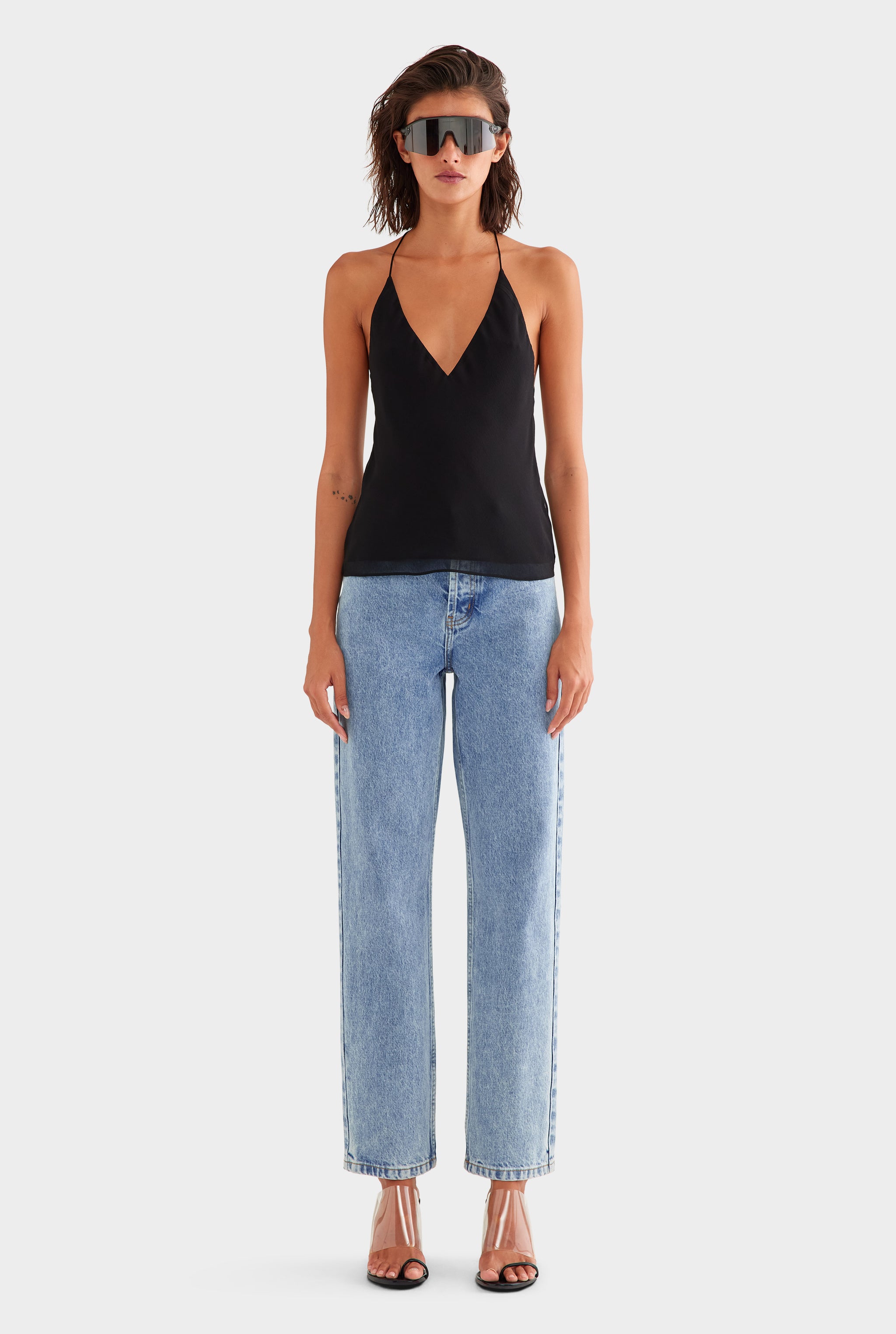 Cross Back Silk Cami - Black