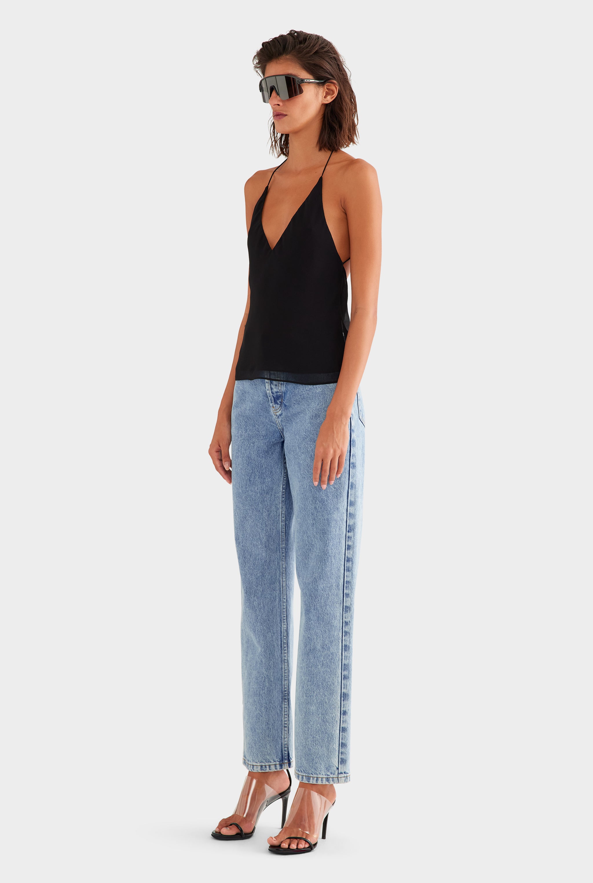 Cross Back Silk Cami - Black