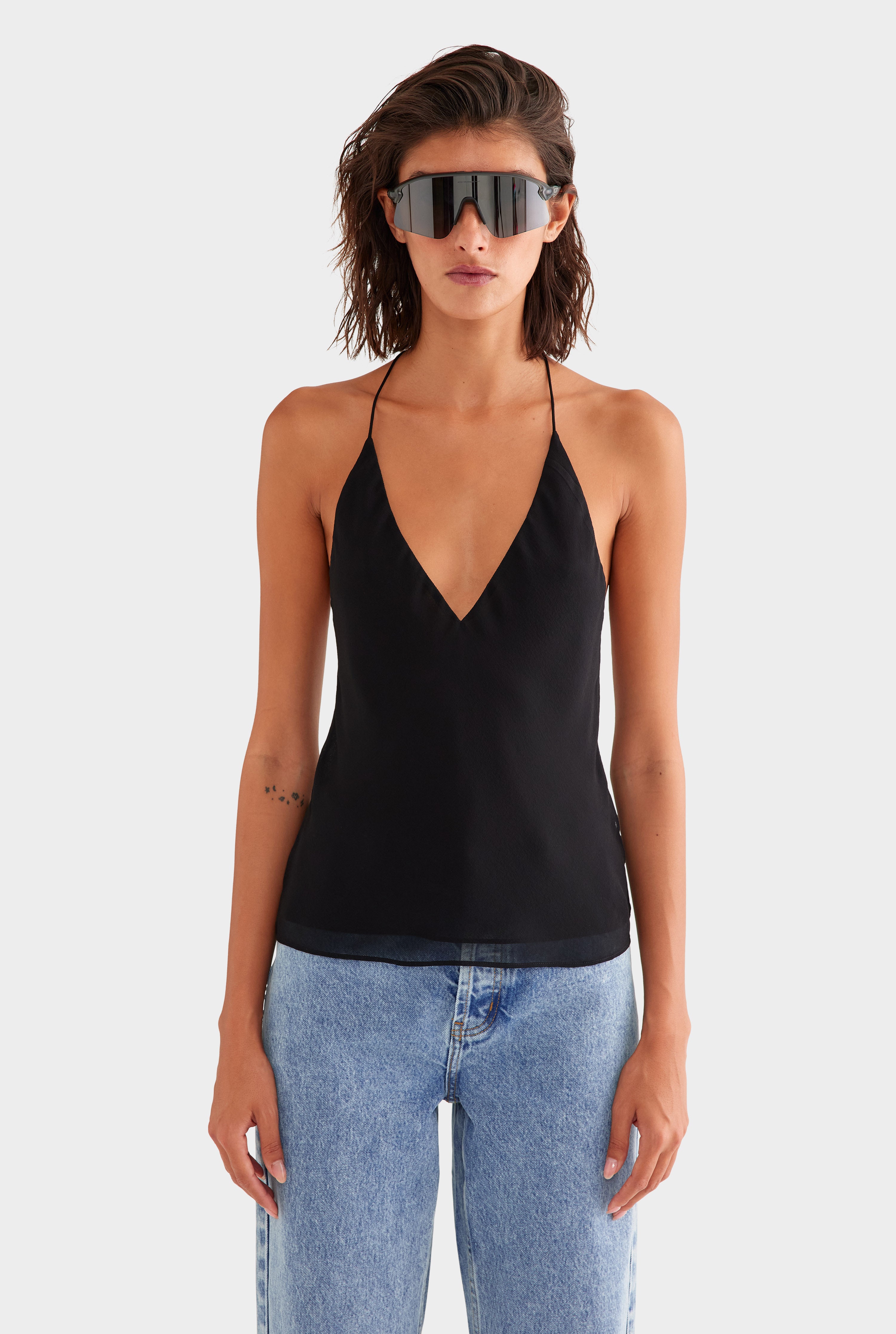 Cross Back Silk Cami in Black | Venroy – VENROY