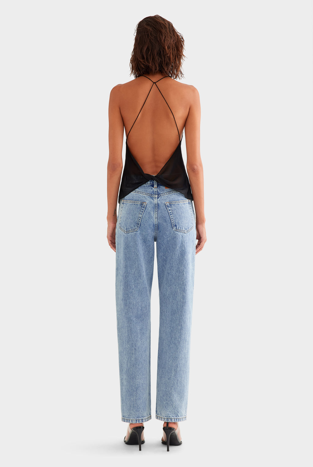 Cross Back Silk Cami - Black