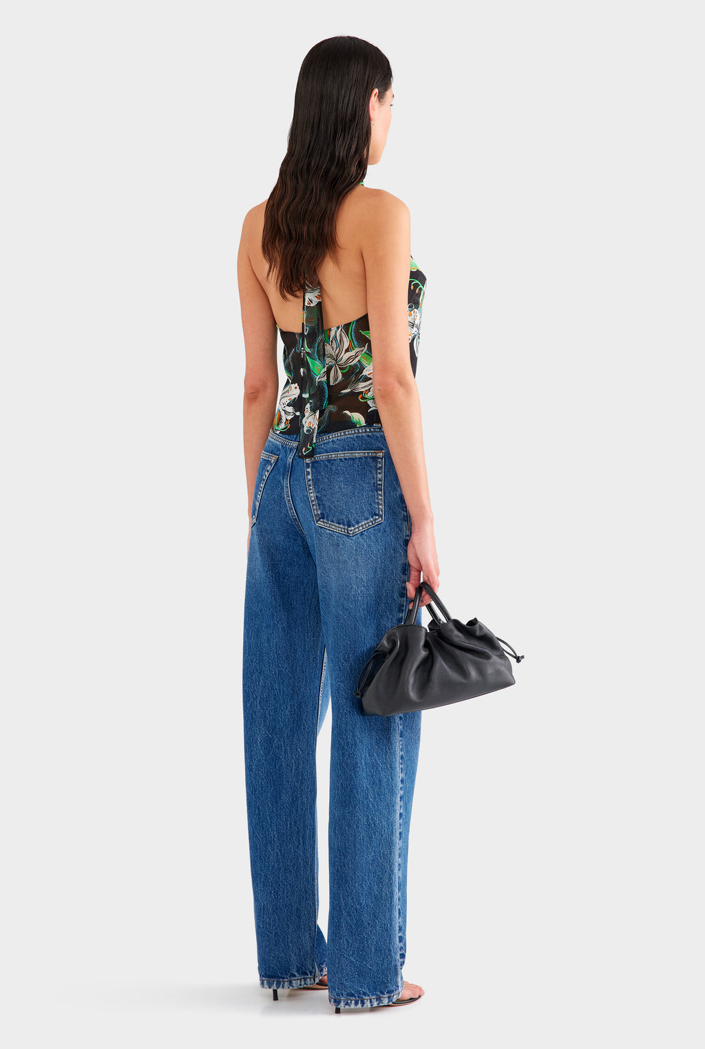 Cross Front Silk Scarf Top - Black/White Lily