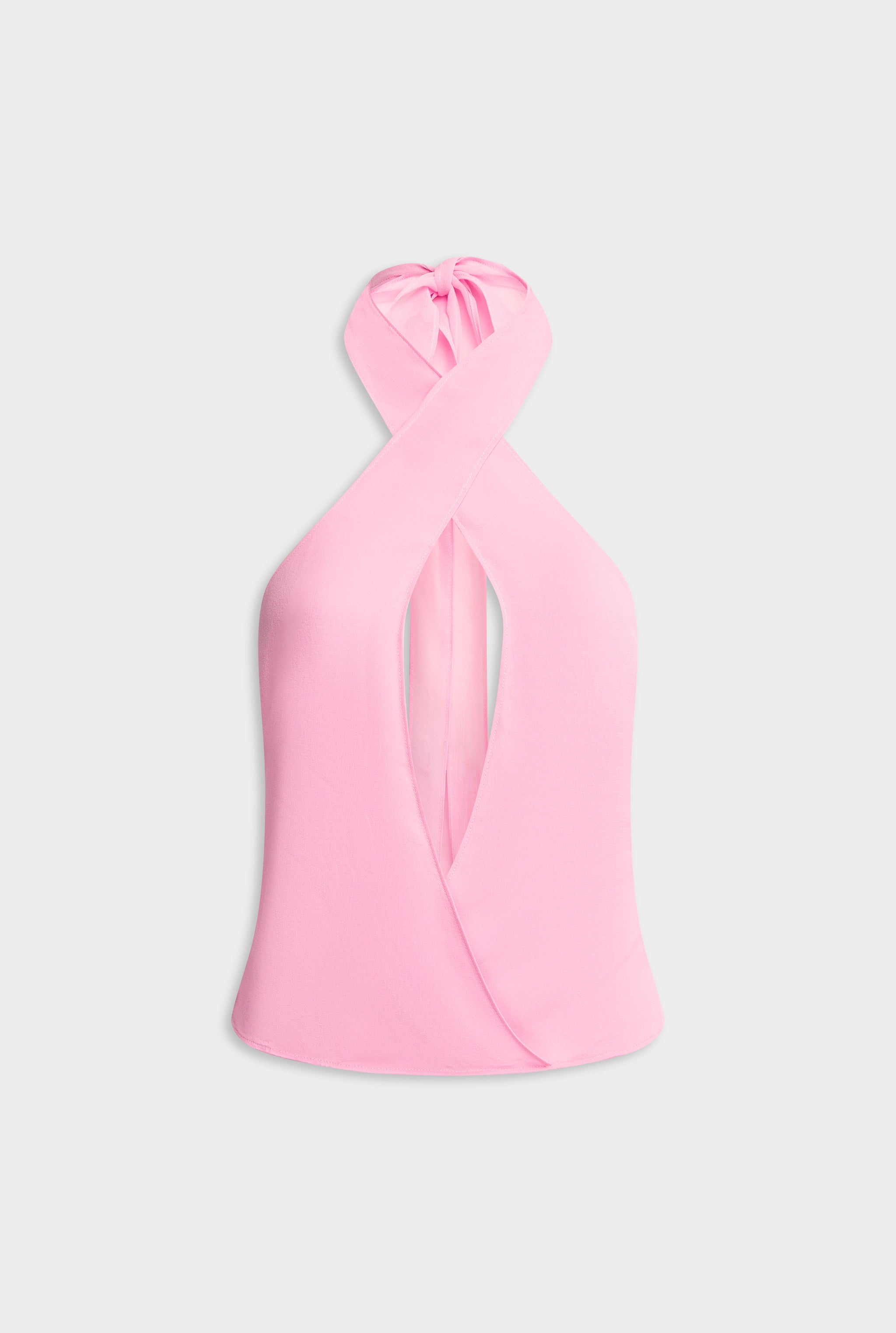 Cross Front Silk Scarf Top - Pink