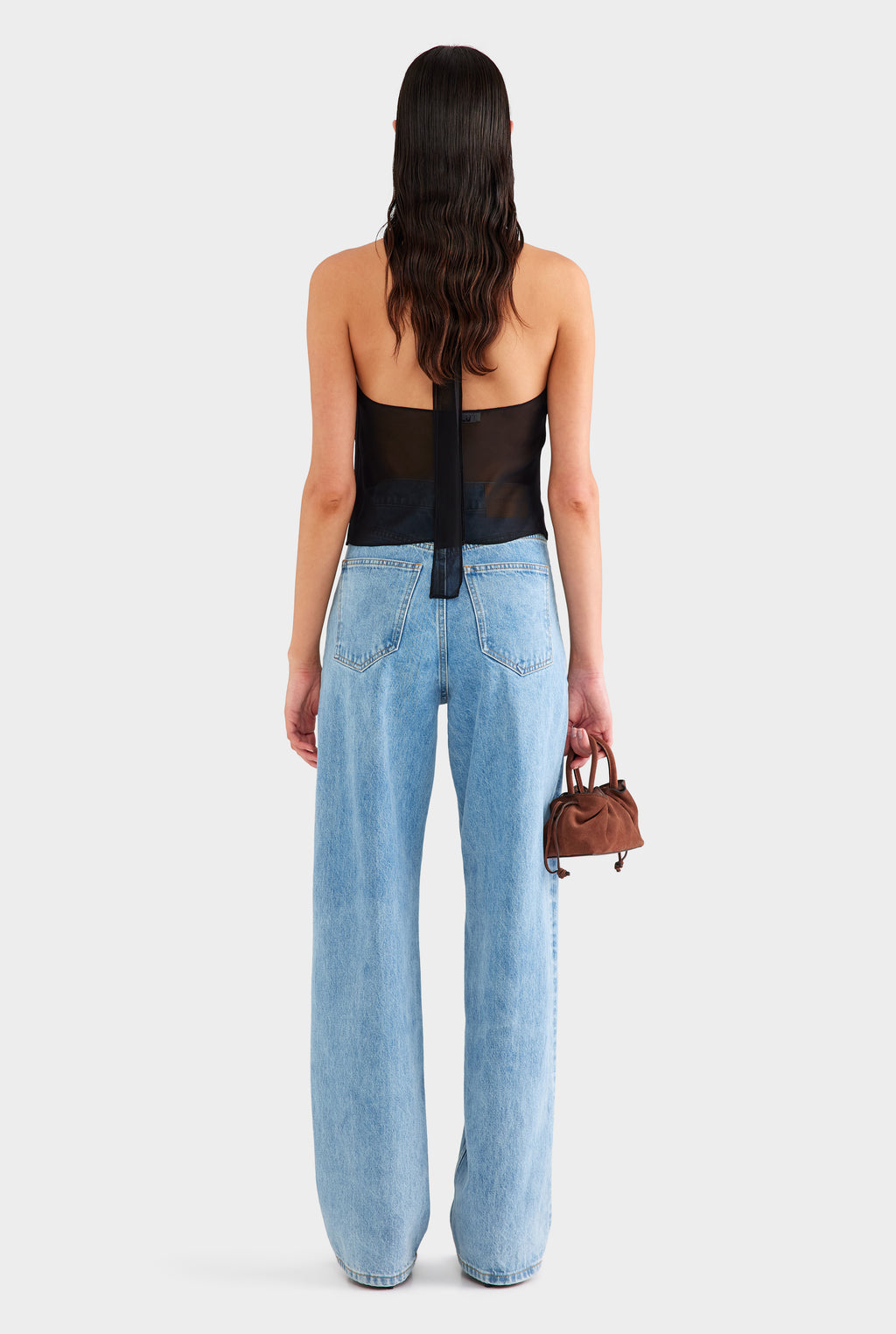 Cross Front Silk Scarf Top - Black