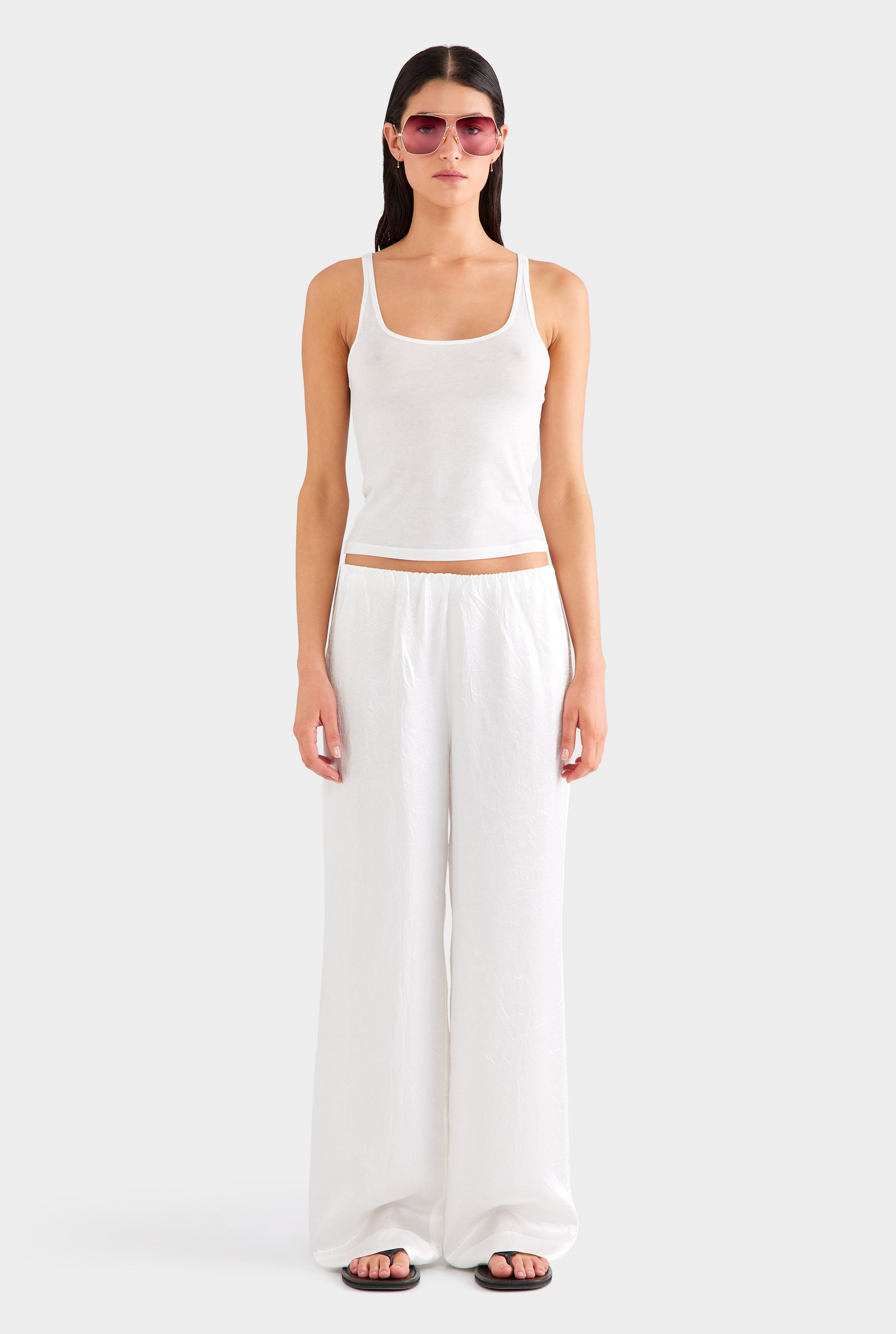 Crushed Satin Pant - White