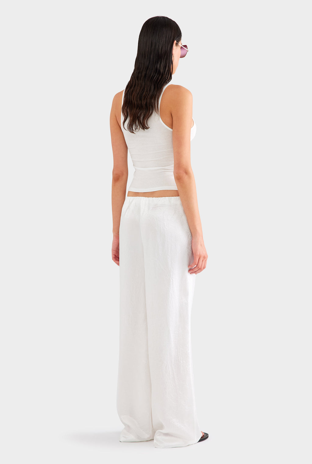 Crushed Satin Pant - White