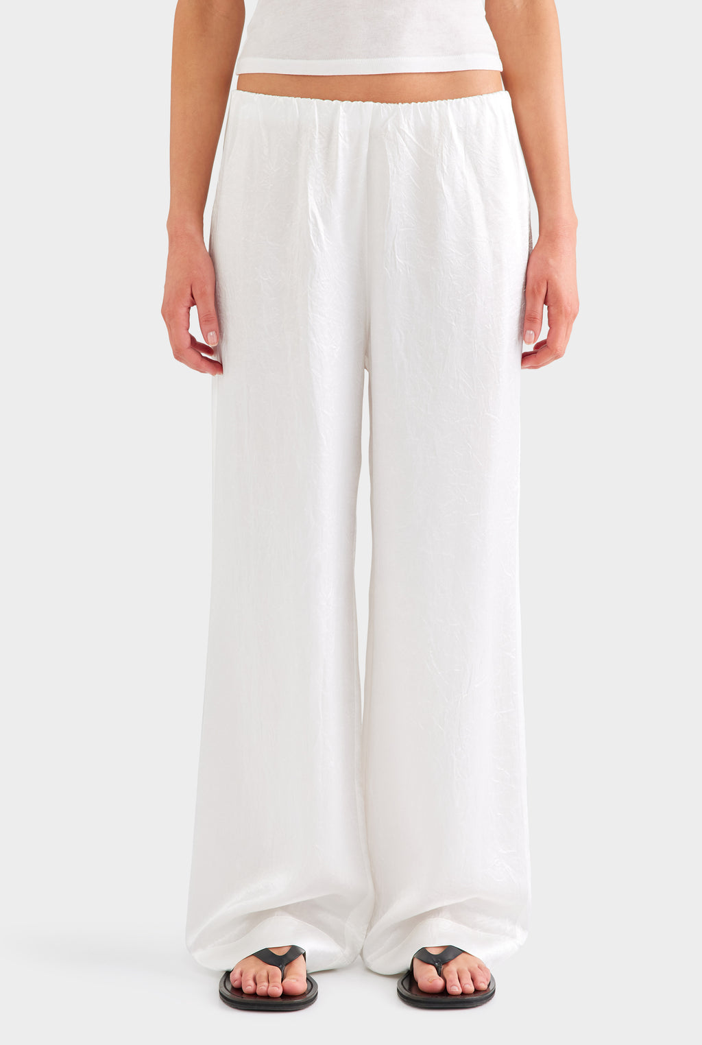 Crushed Satin Pant - White