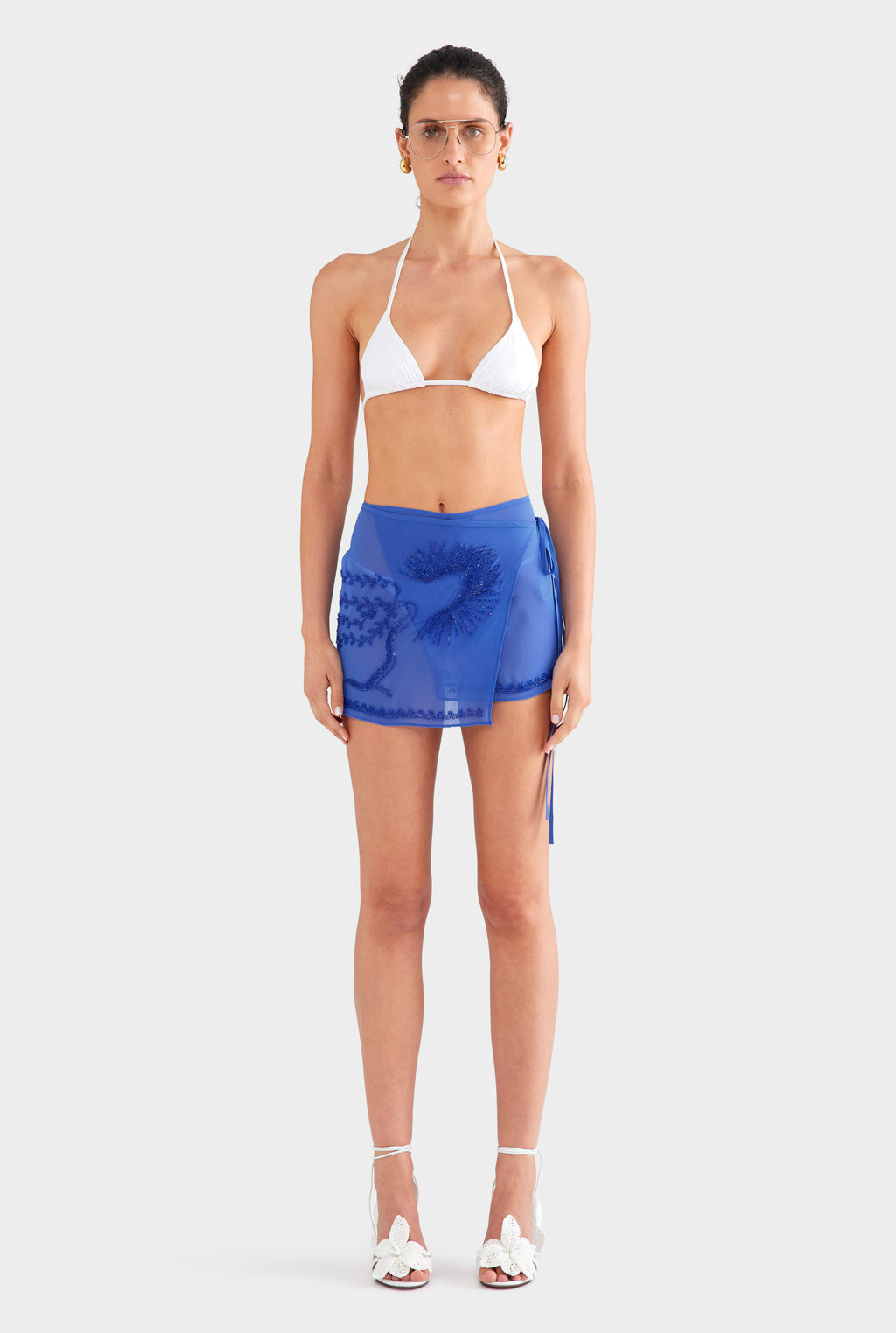 Beaded Wrap Mini Skirt - Bright Blue/Beading