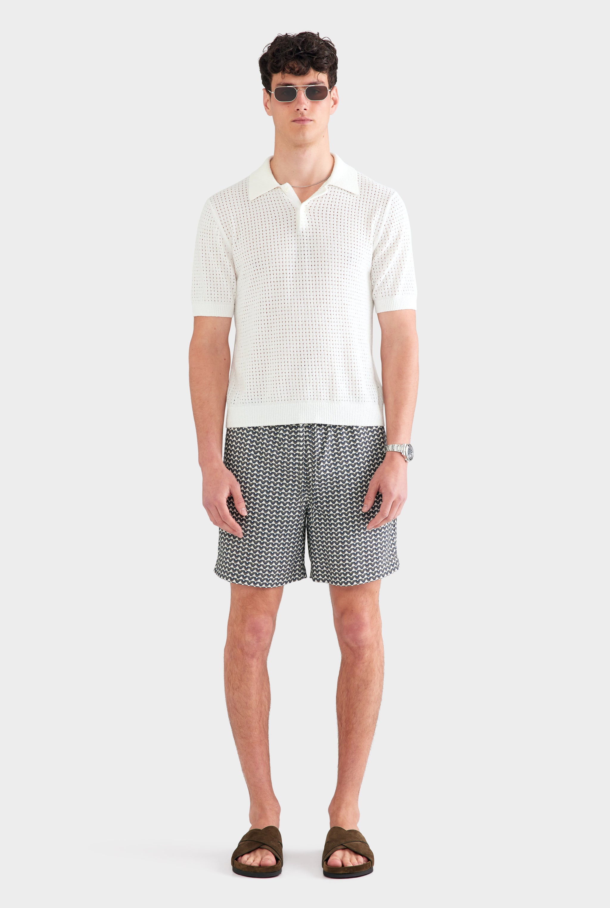 Boucle Open Knit Polo - Off White