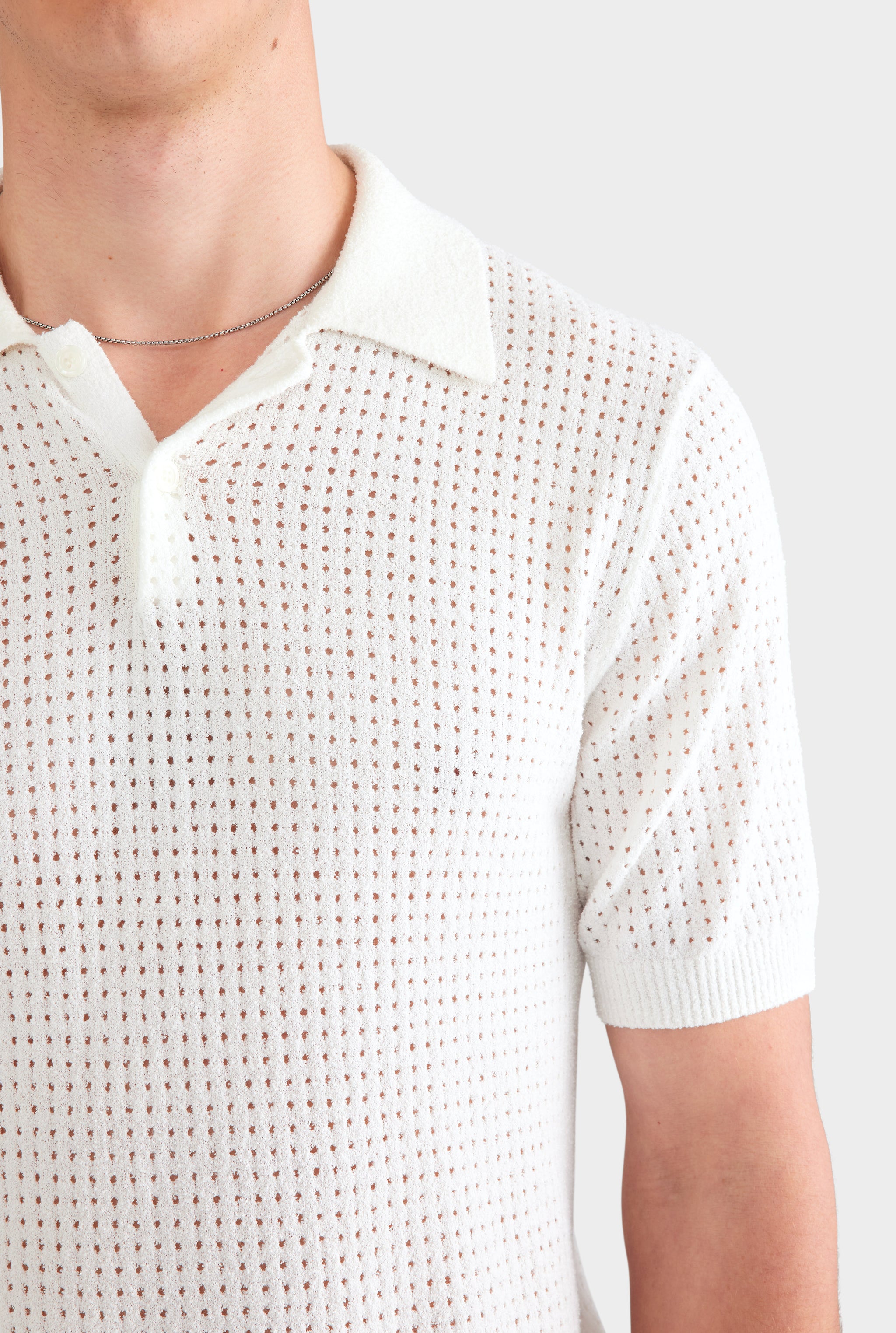 Boucle Open Knit Polo - Off White