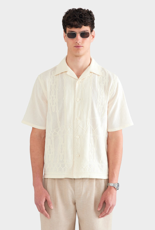 Cotton Mesh Embroidered Shirt - Natural