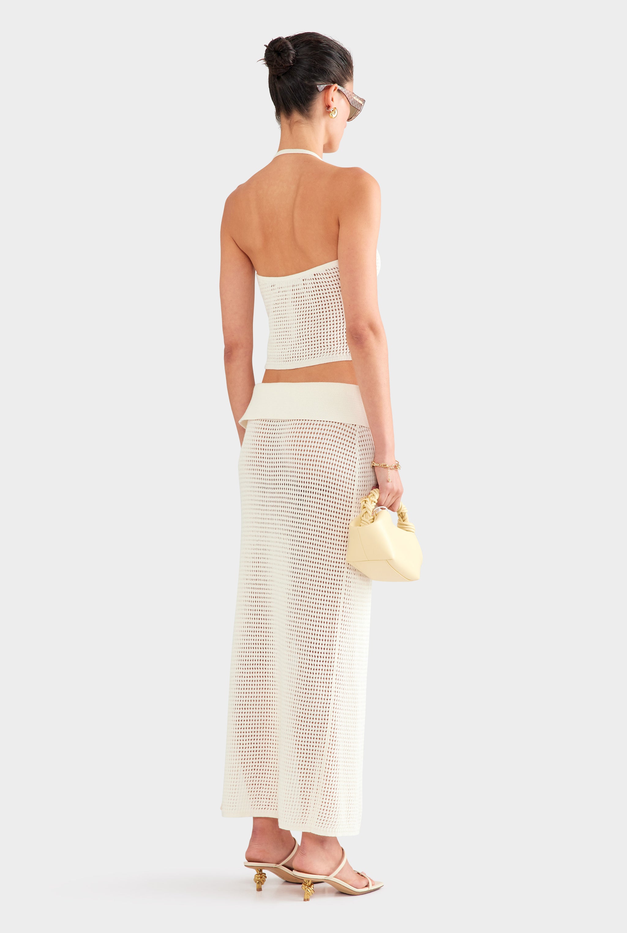 Crochet Cotton Fold Over Maxi Skirt - Off White