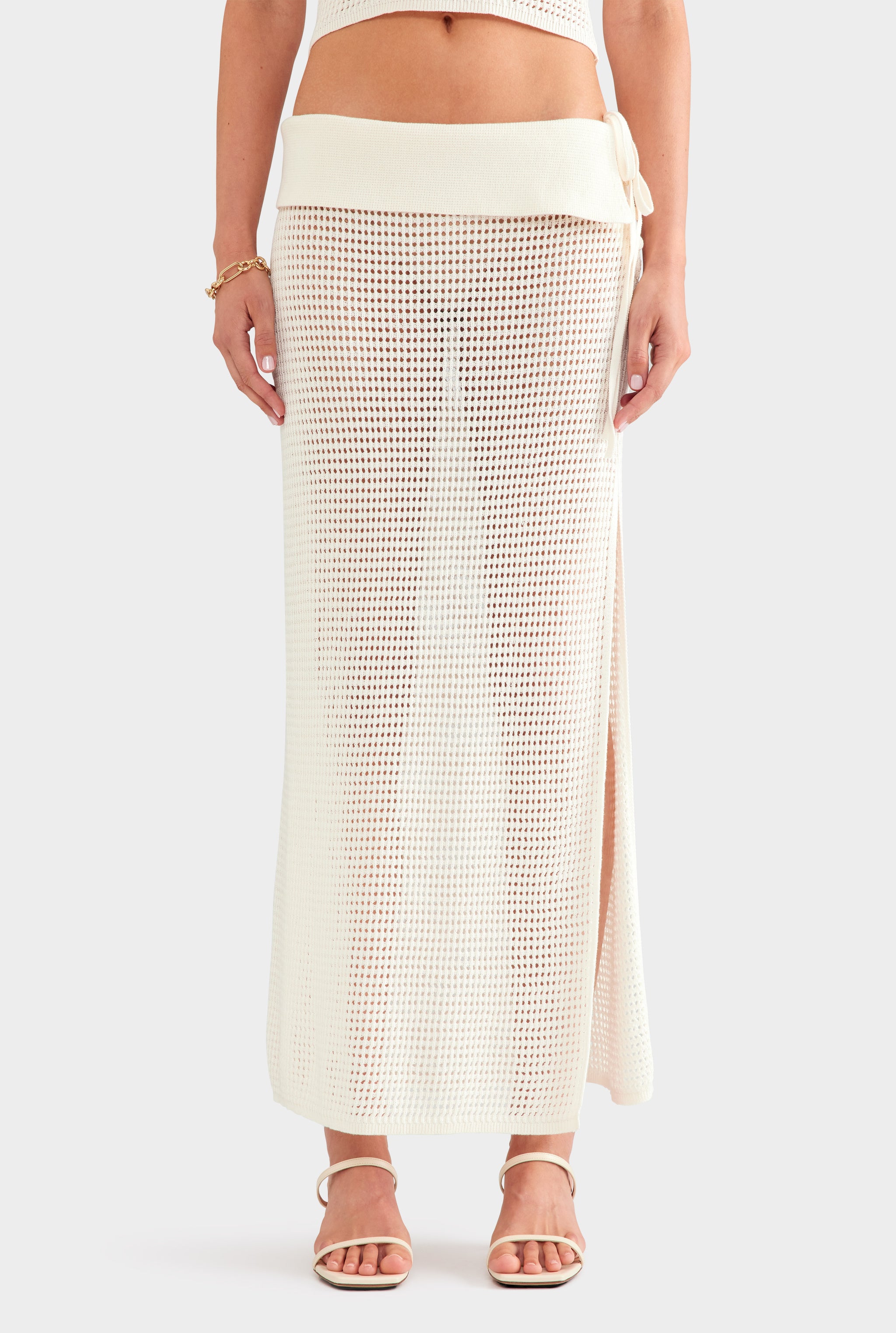 Crochet Cotton Fold Over Maxi Skirt - Off White