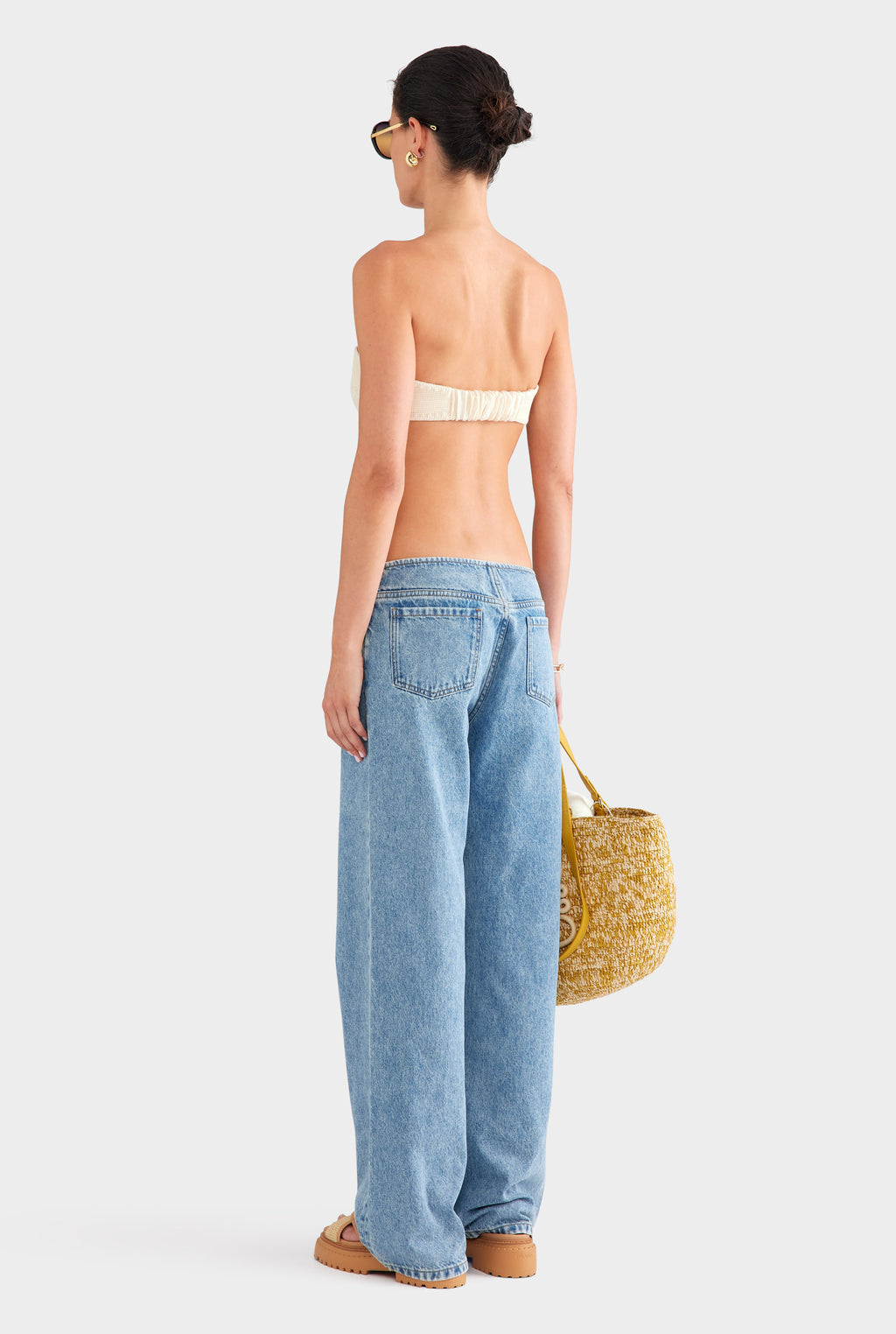 Embroidered Cotton Mesh Bandeau - Natural
