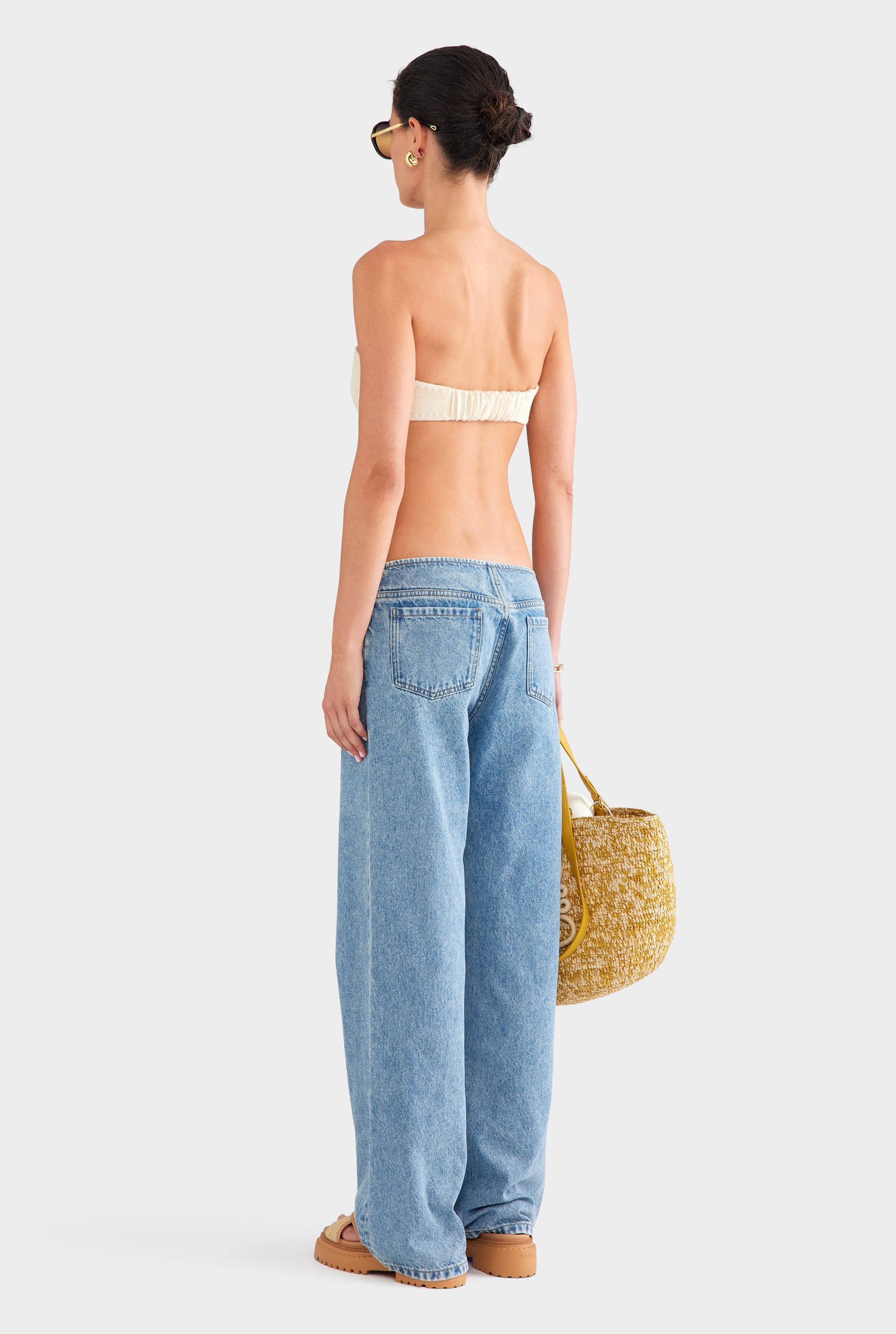 Embroidered Cotton Mesh Bandeau - Natural