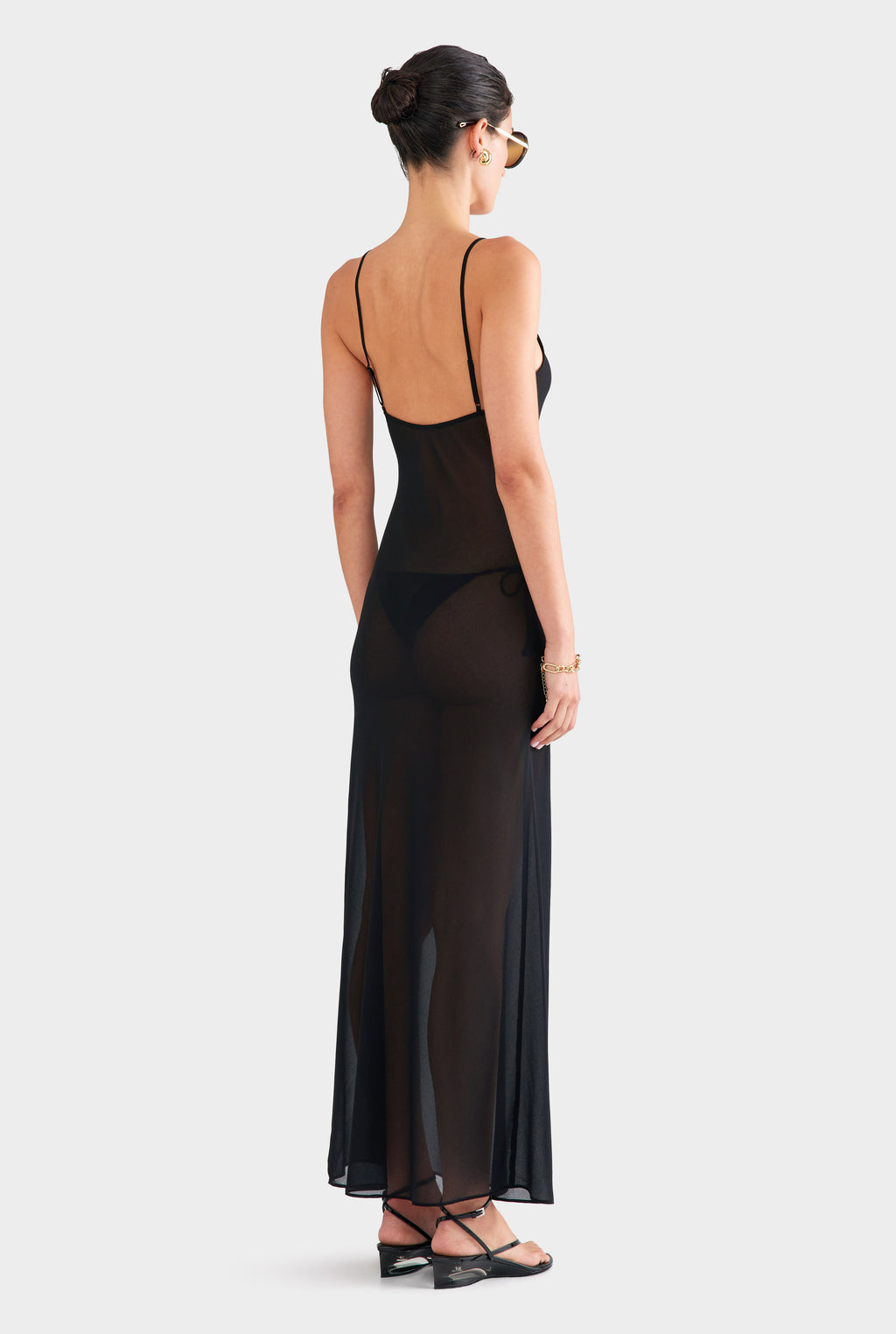 Embroidered Cutwork Slip Dress - Black