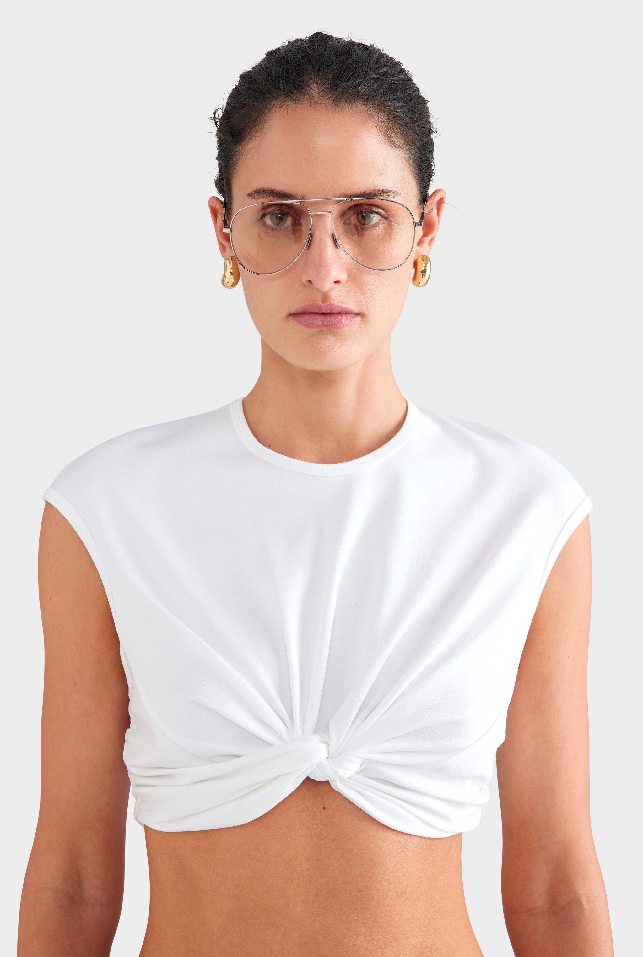 Jersey Knotted Cropped Tee - White