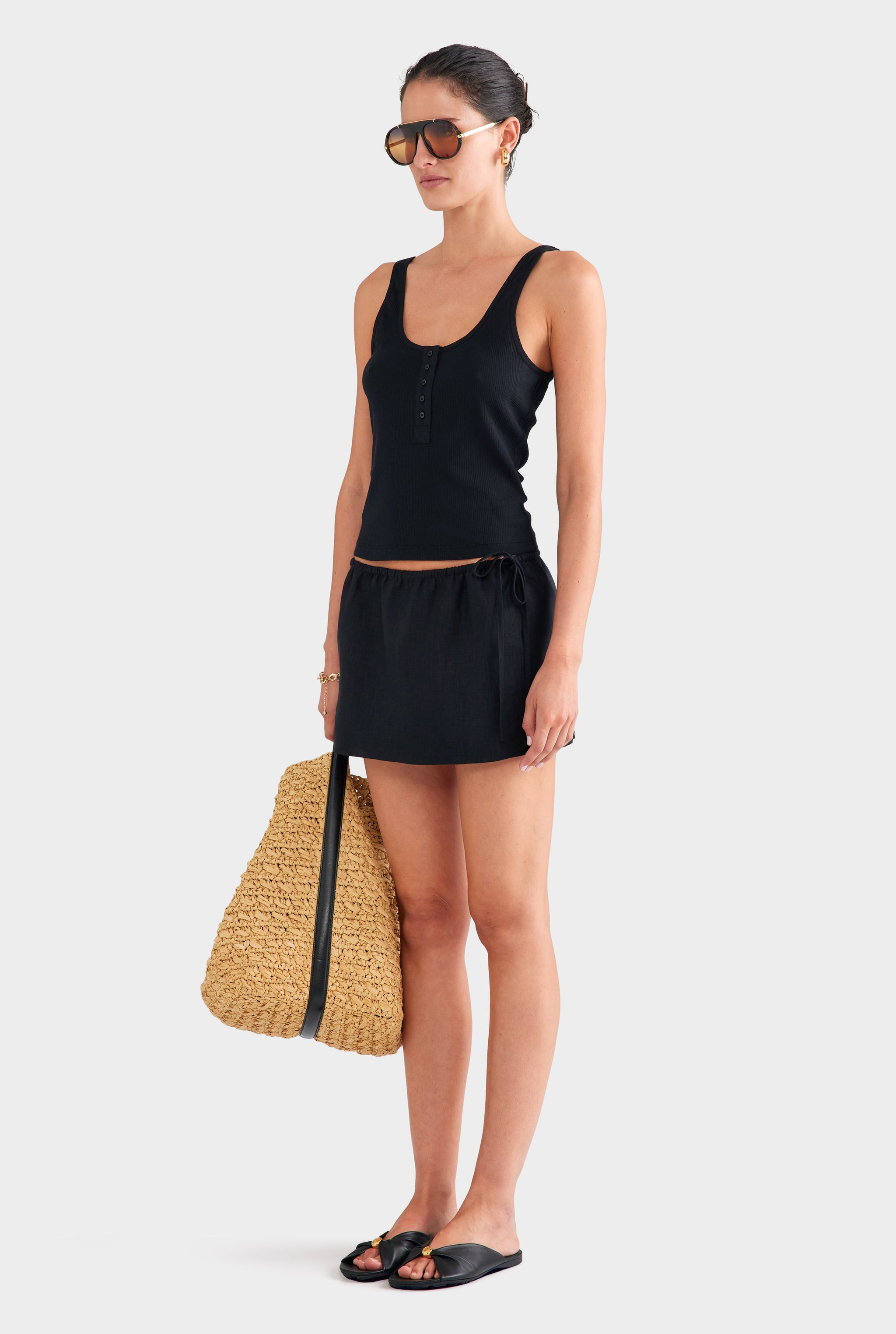 Lightweight Henley Tank - Black