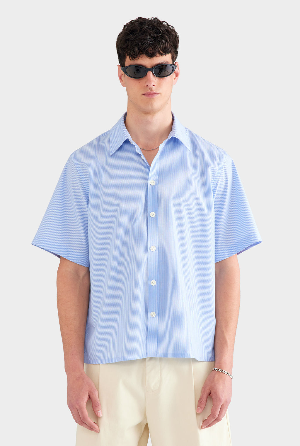 Oversized Stripe Short Sleeve Shirt - Blue/White Stripe