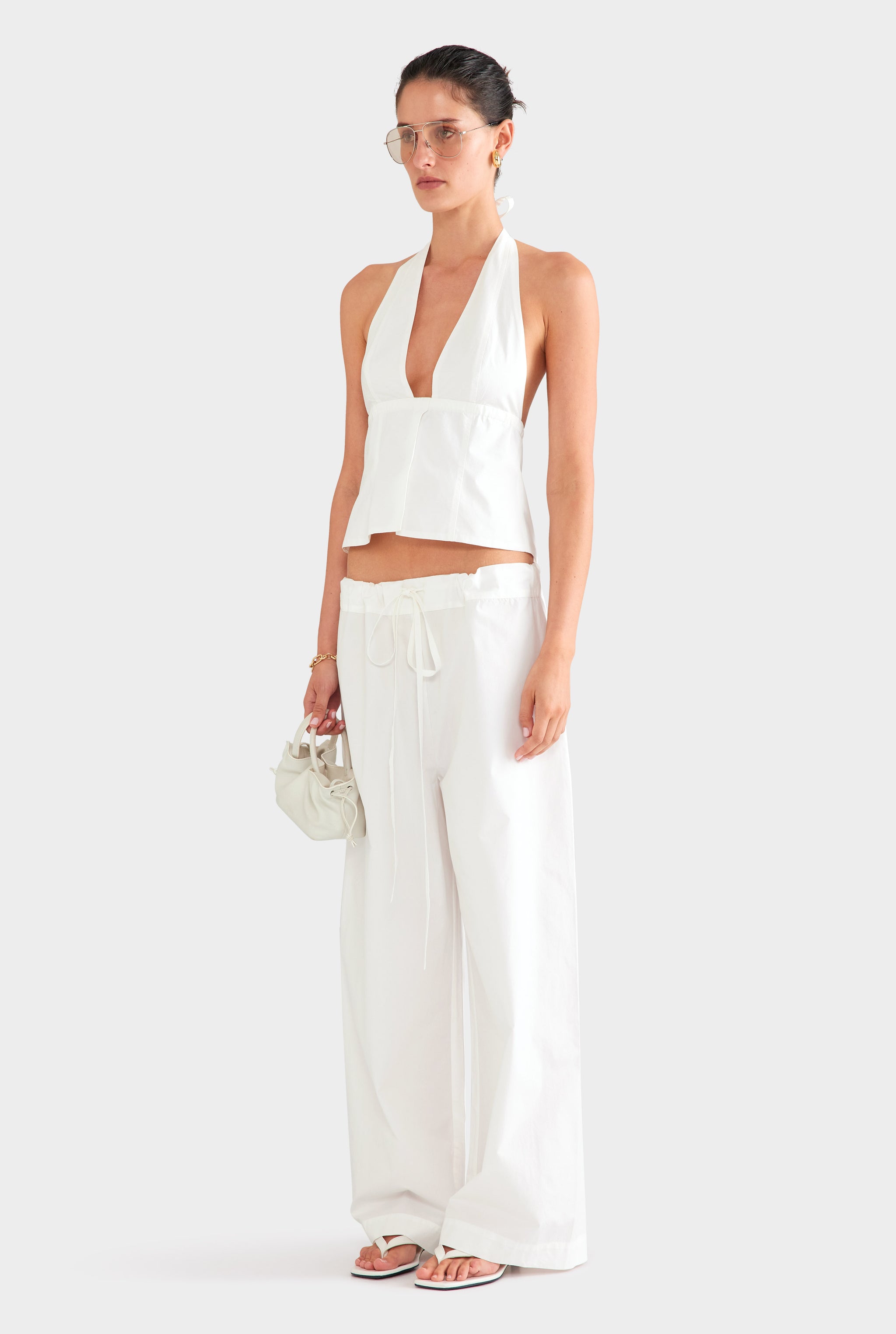 Panelled Cotton Halter Top - White