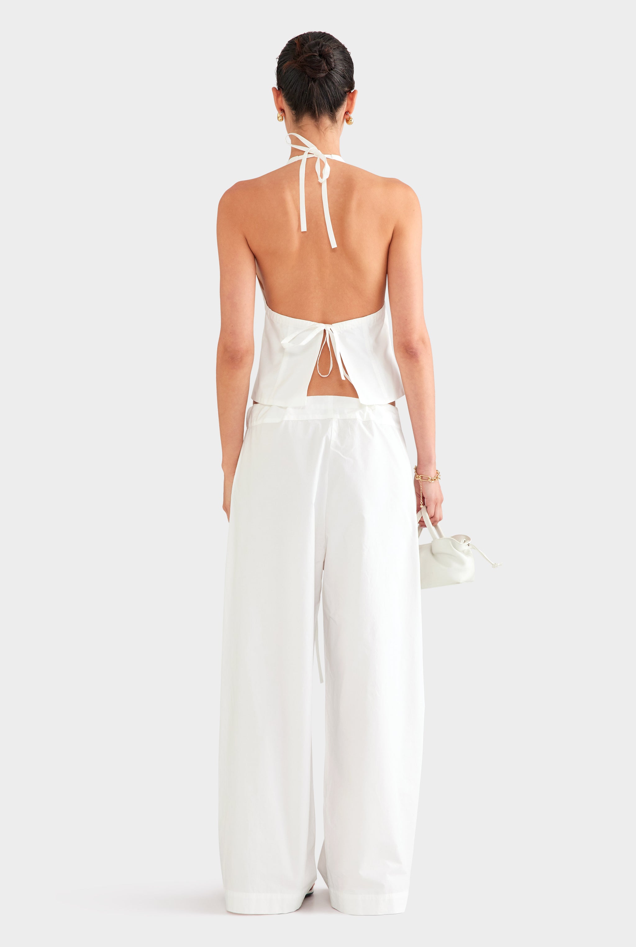 Panelled Cotton Halter Top - White