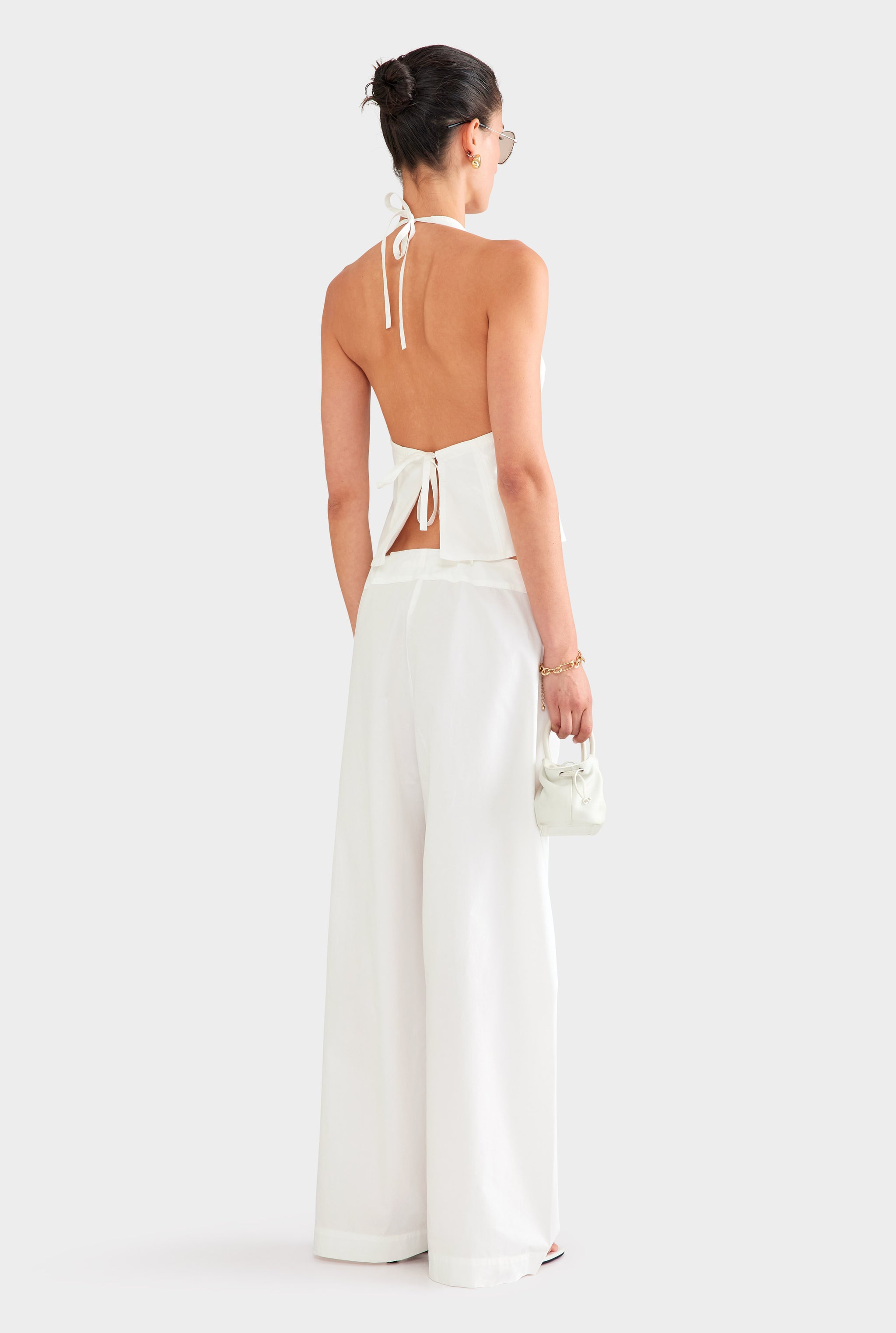 Cotton Poplin Paperbag Pant - White