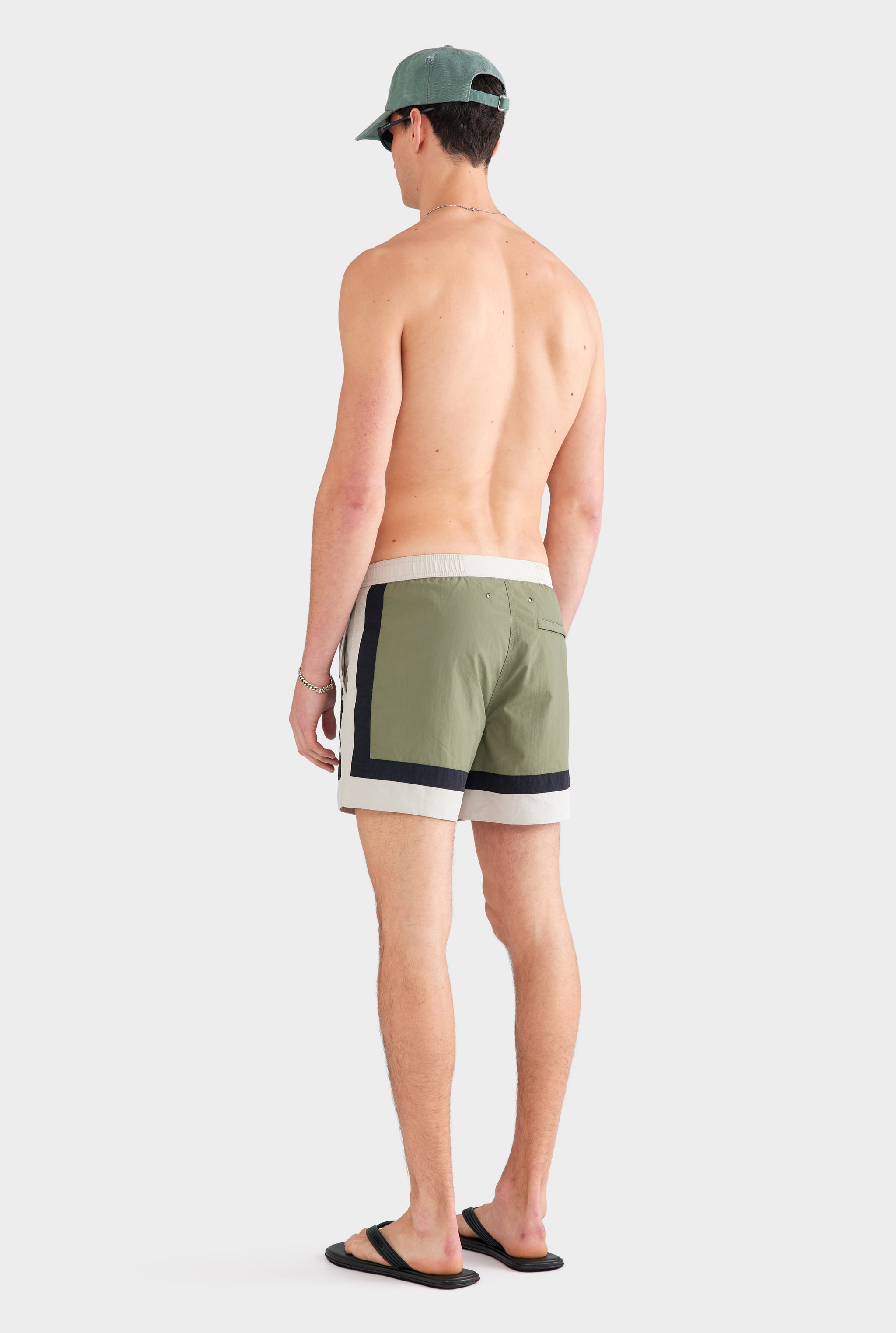 Panelled Fixed Waist Swim Short - Sage/Stone/Black