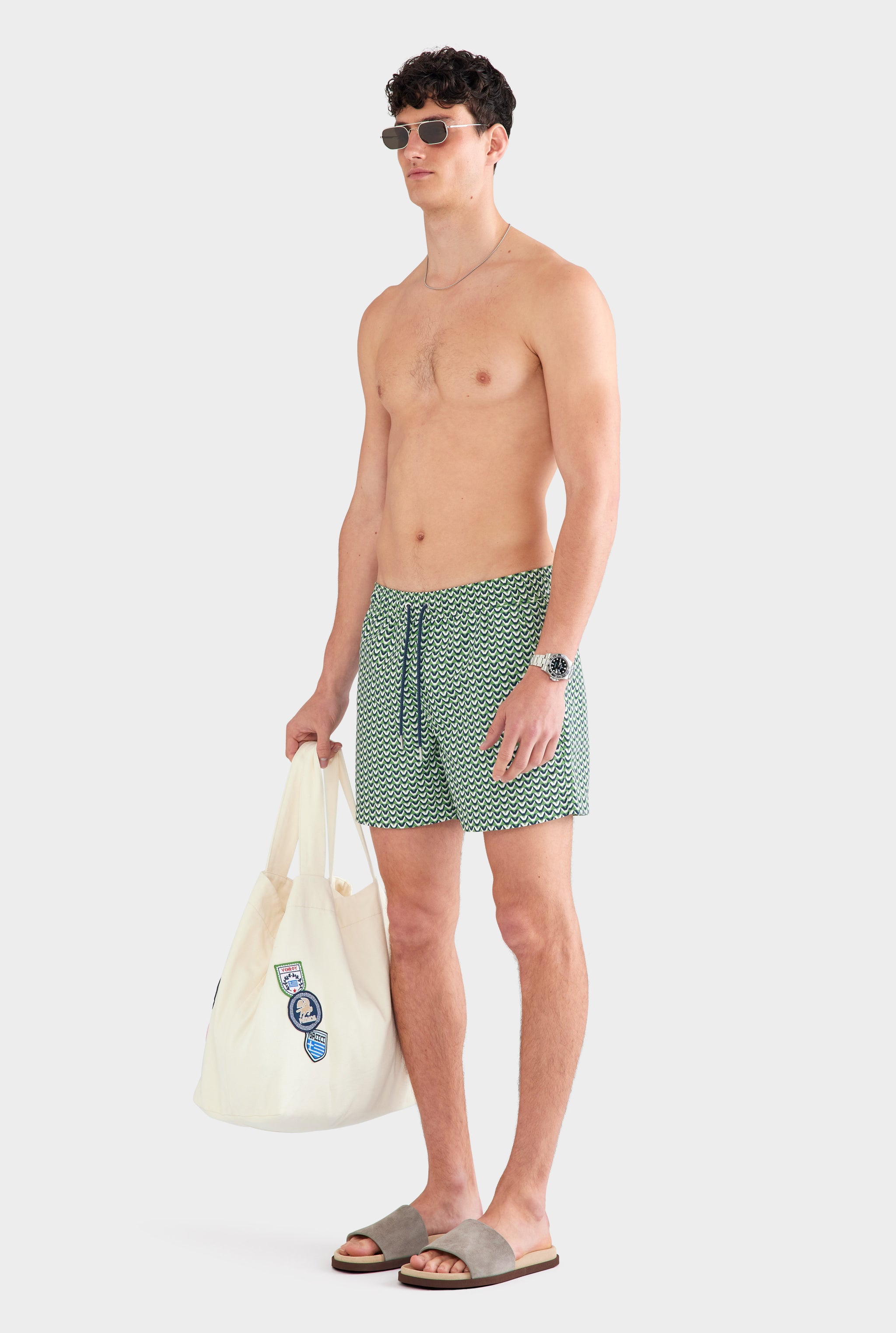 Printed Swim Short - Ivy Green/Cream/Navy V Monogram