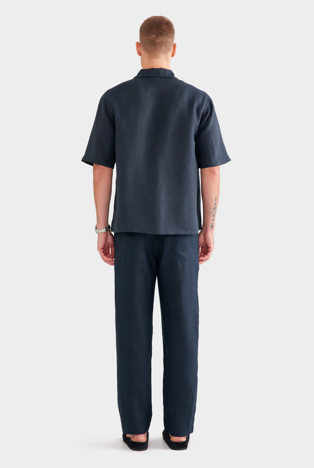Linen Camp Collar Shirt - Navy