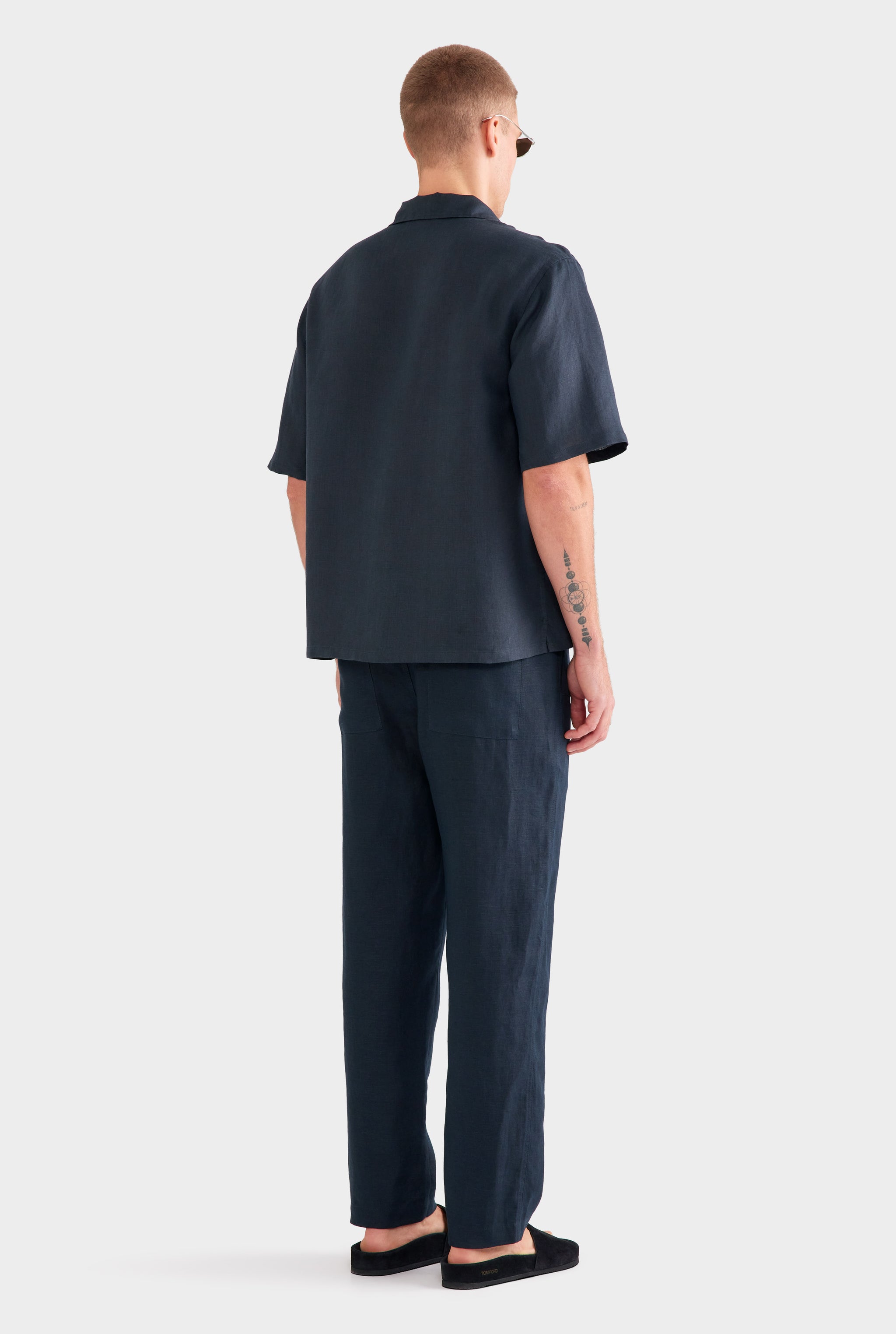 Linen Camp Collar Shirt - Navy