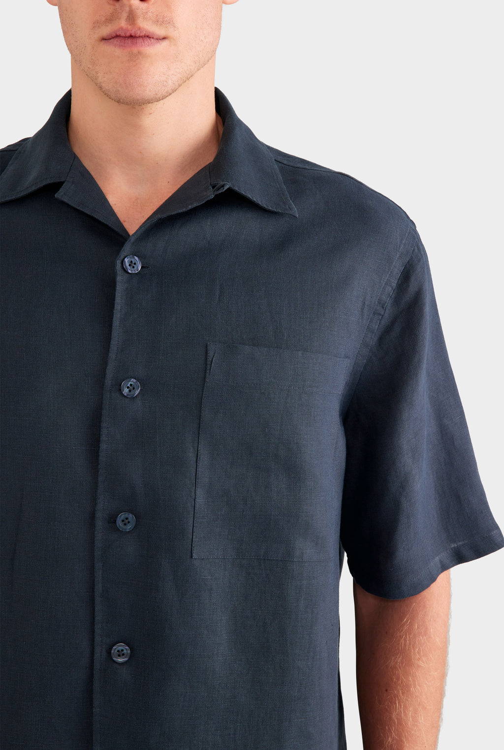 Linen Camp Collar Shirt - Navy