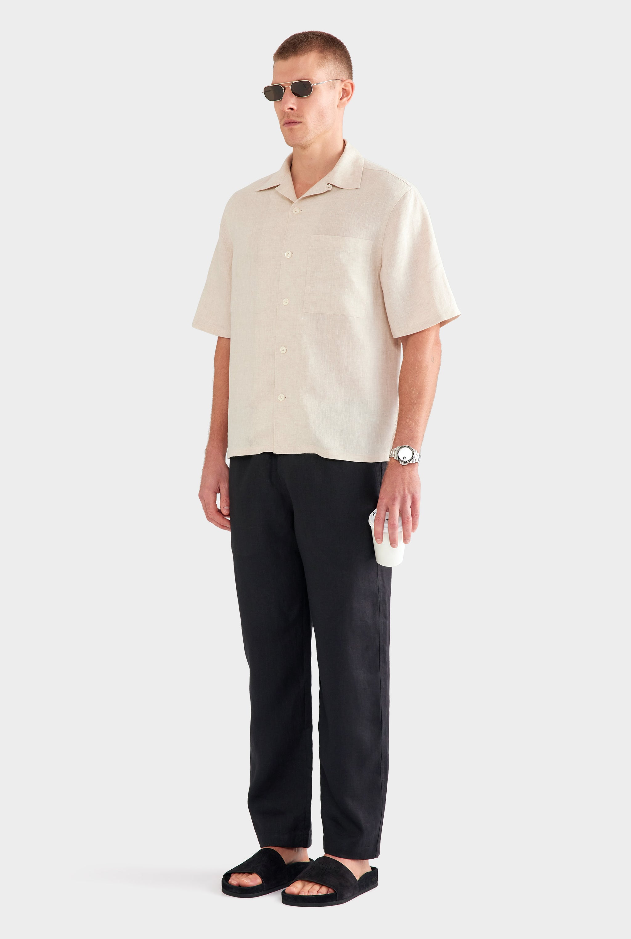 Linen Camp Collar Shirt - Sand