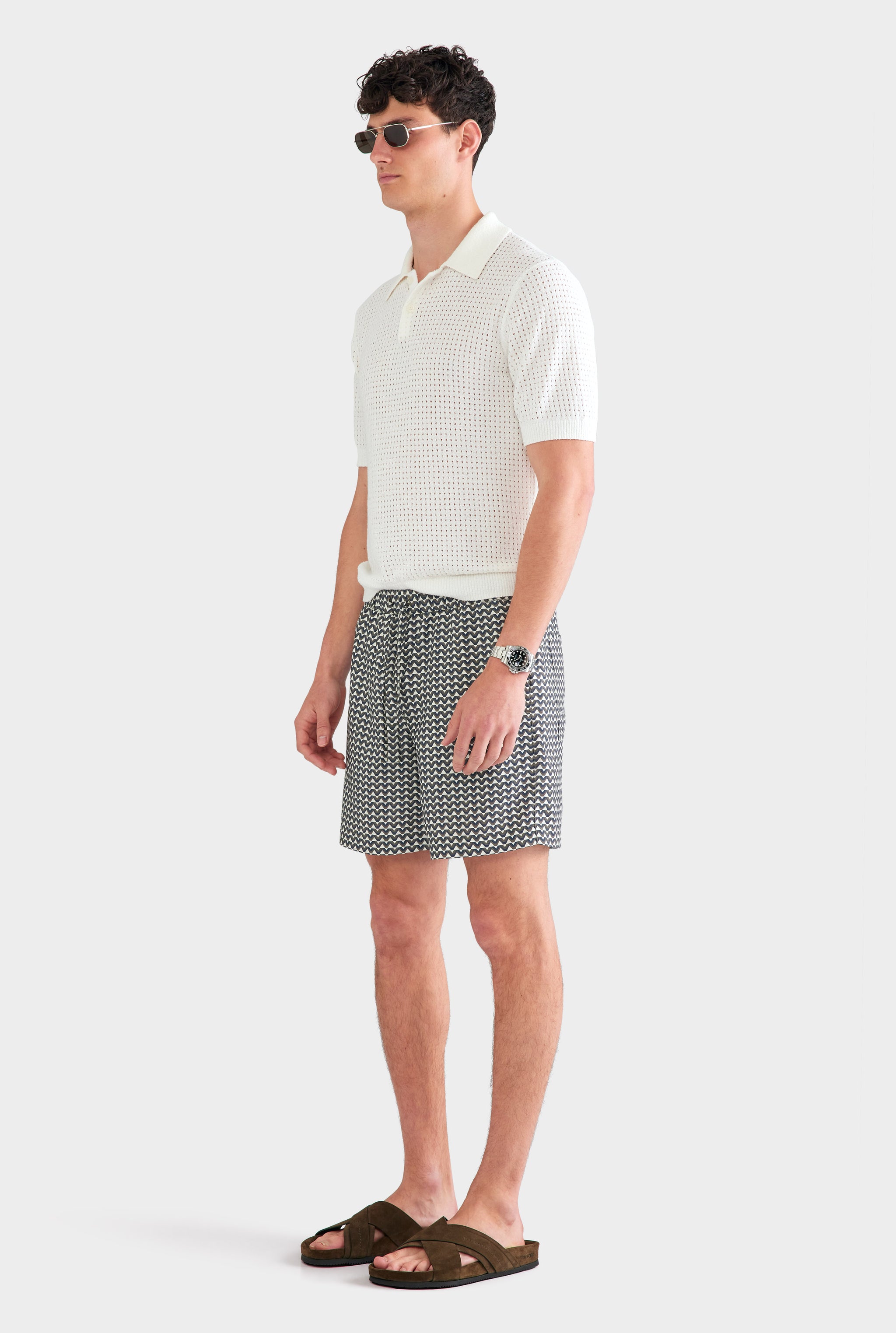 Relaxed Tencel Short - Cream/Navy/Brown V Monogram