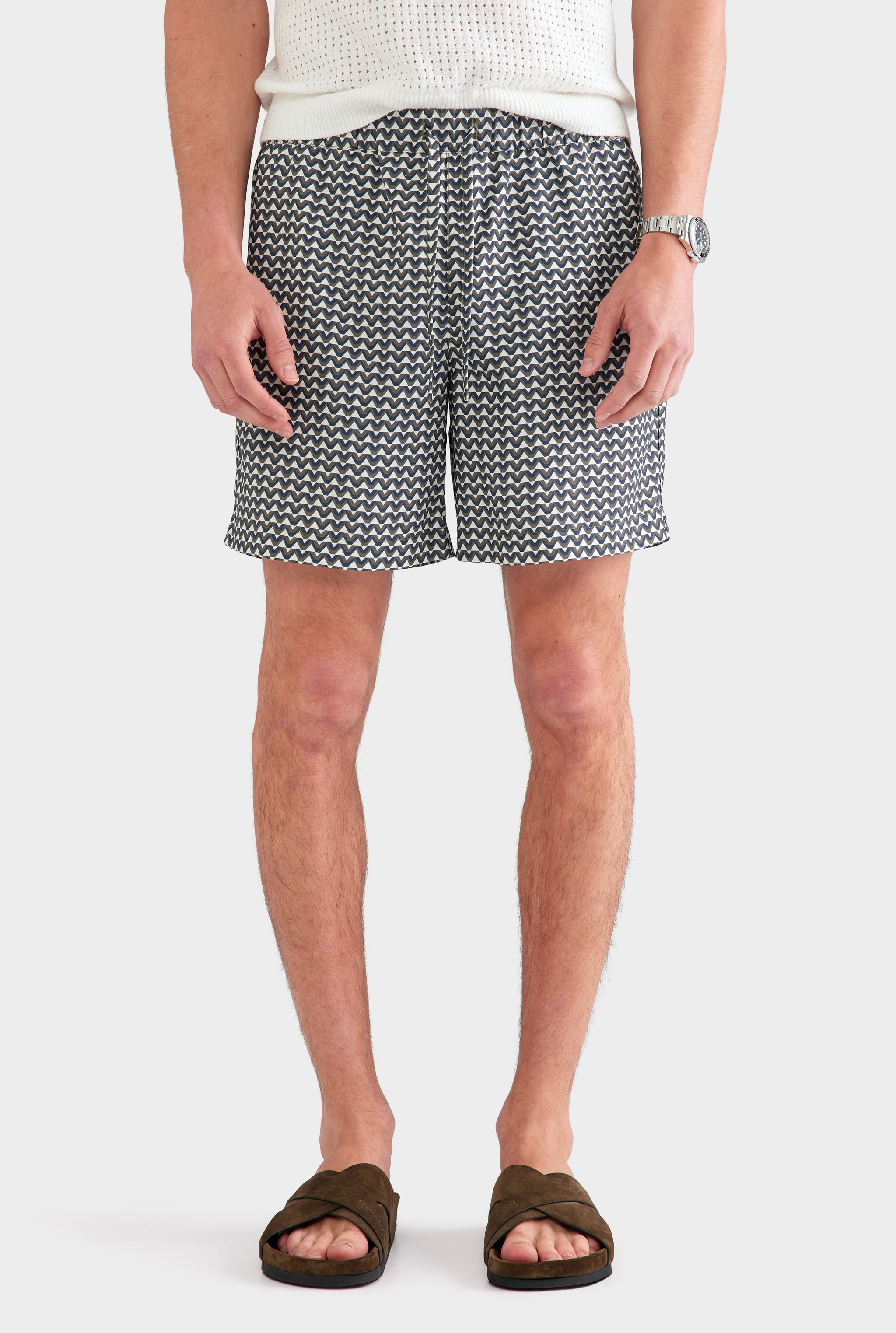 Relaxed Tencel Short - Cream/Navy/Brown V Monogram