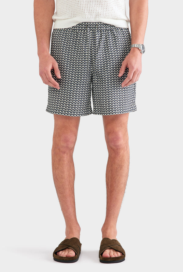 Relaxed Tencel Short - Cream/Navy/Brown V Monogram