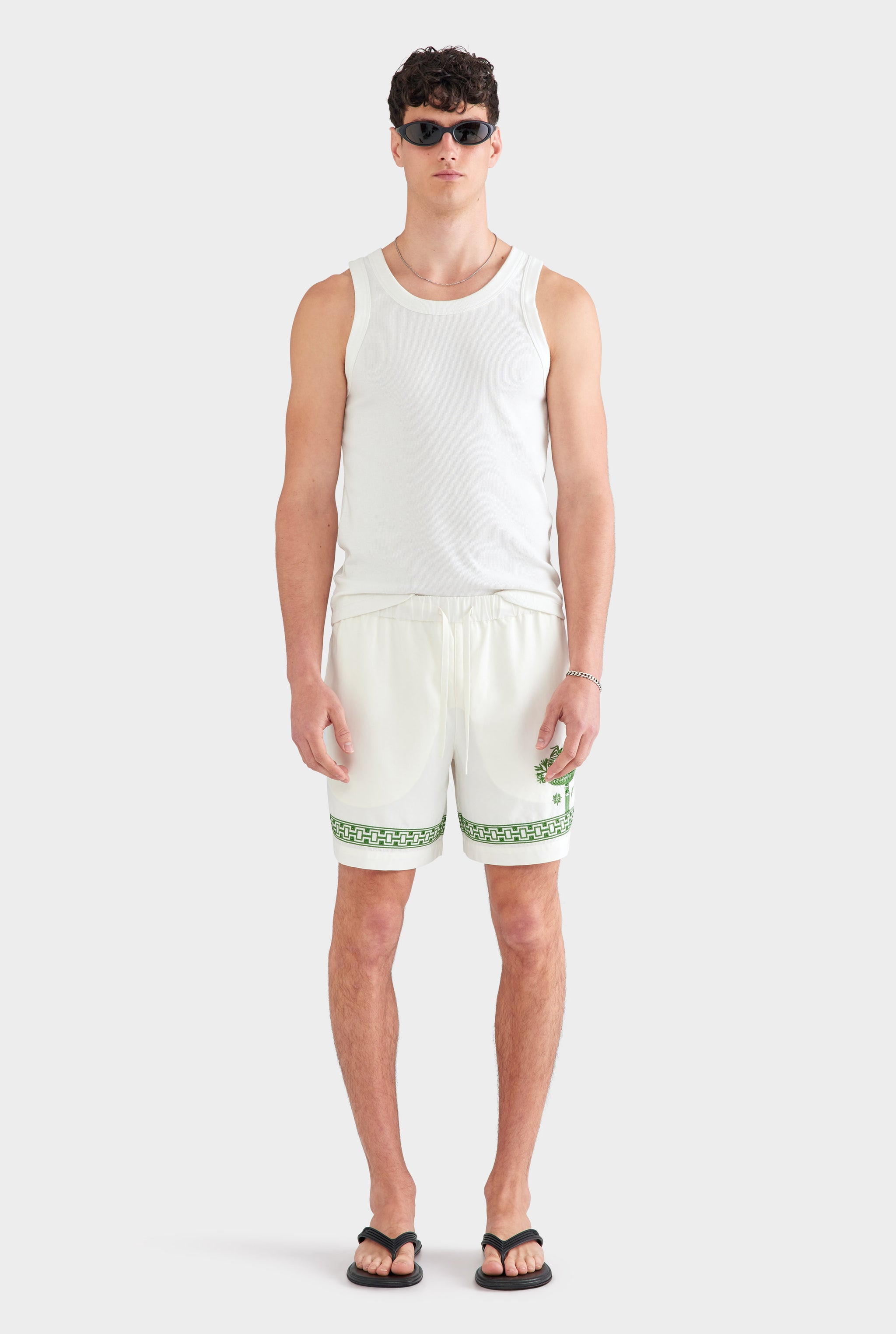 Relaxed Tencel Short - Off White/Ivy Green