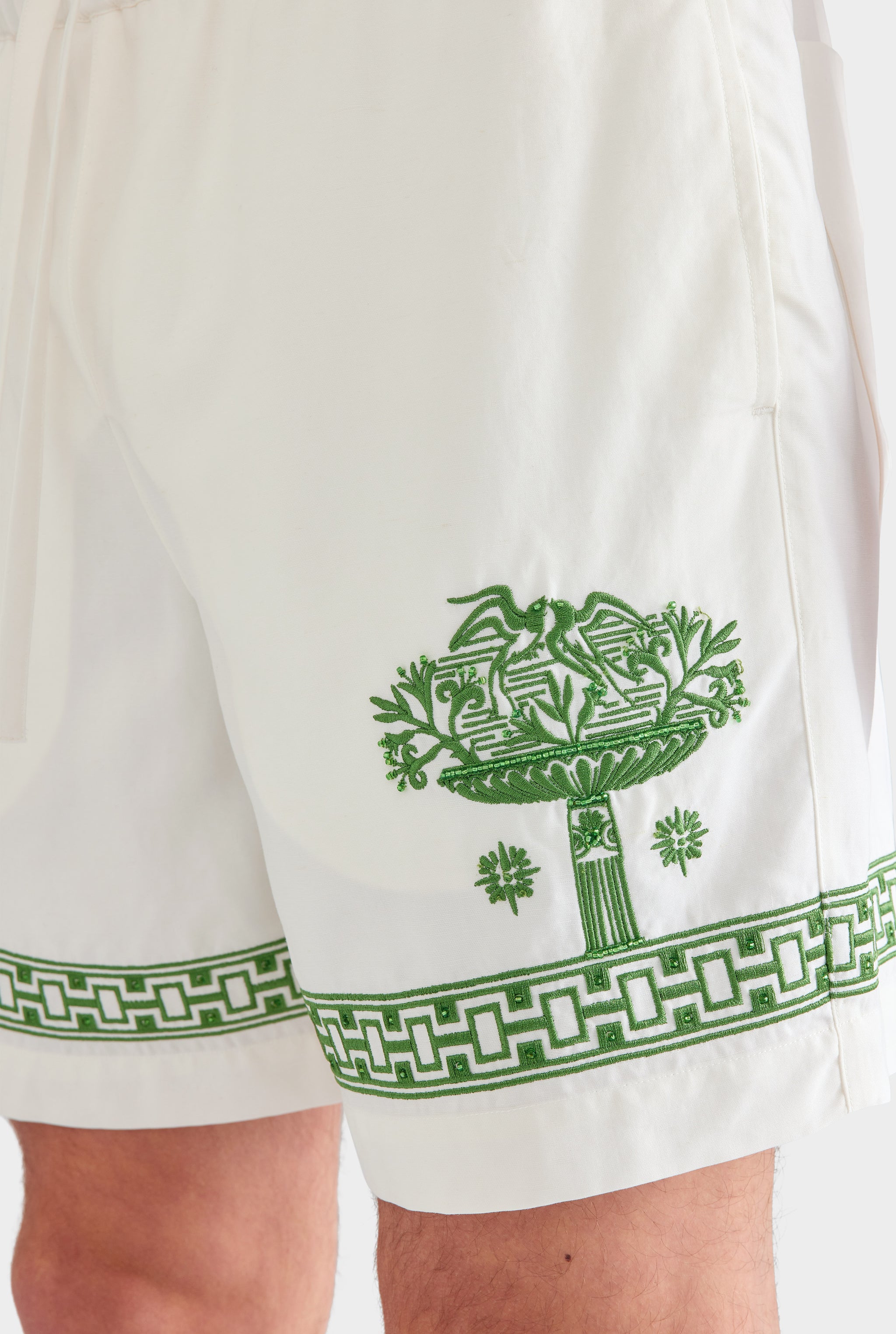 Relaxed Tencel Short - Off White/Ivy Green