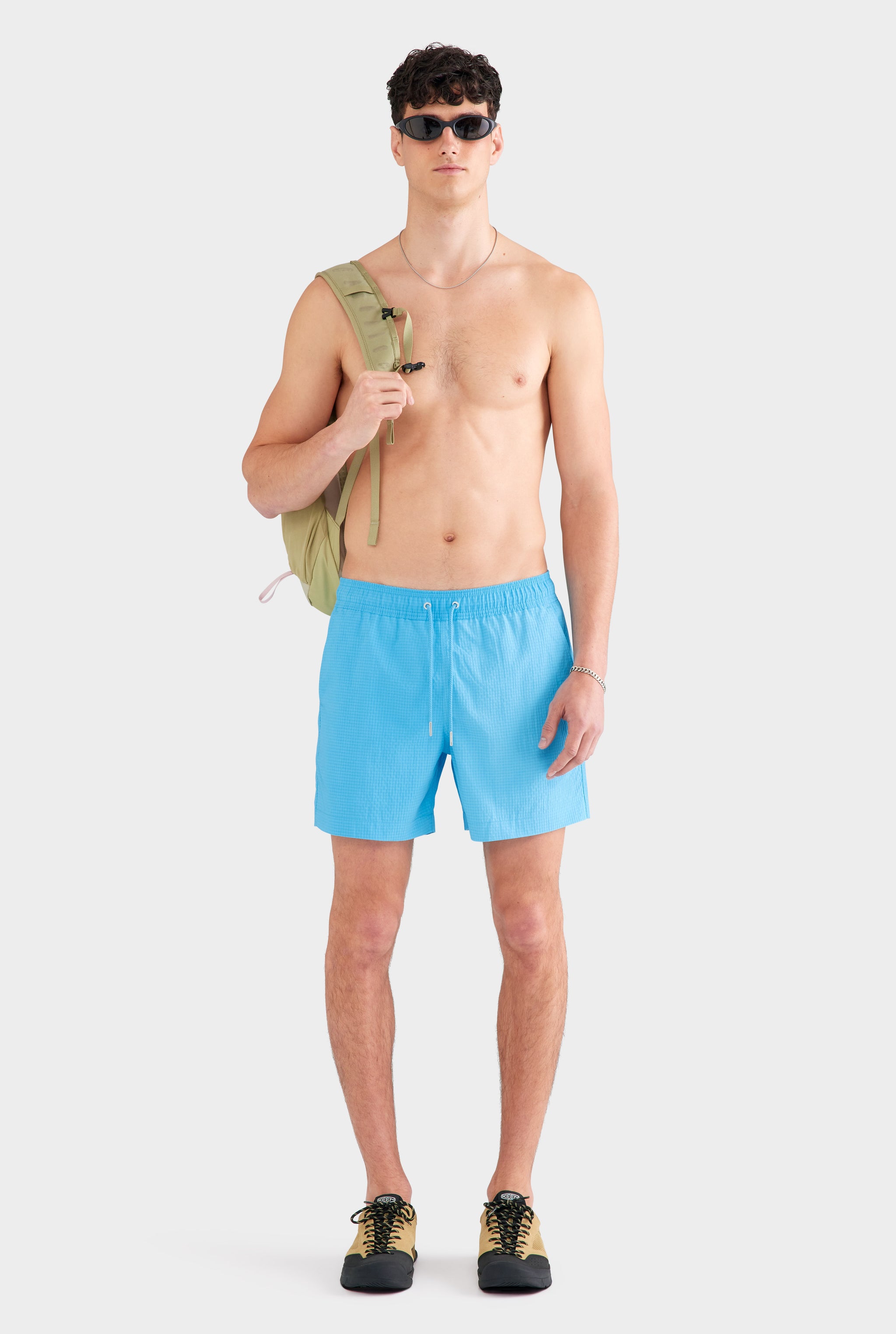Seersucker Solid Swim Short - Aquarius Blue