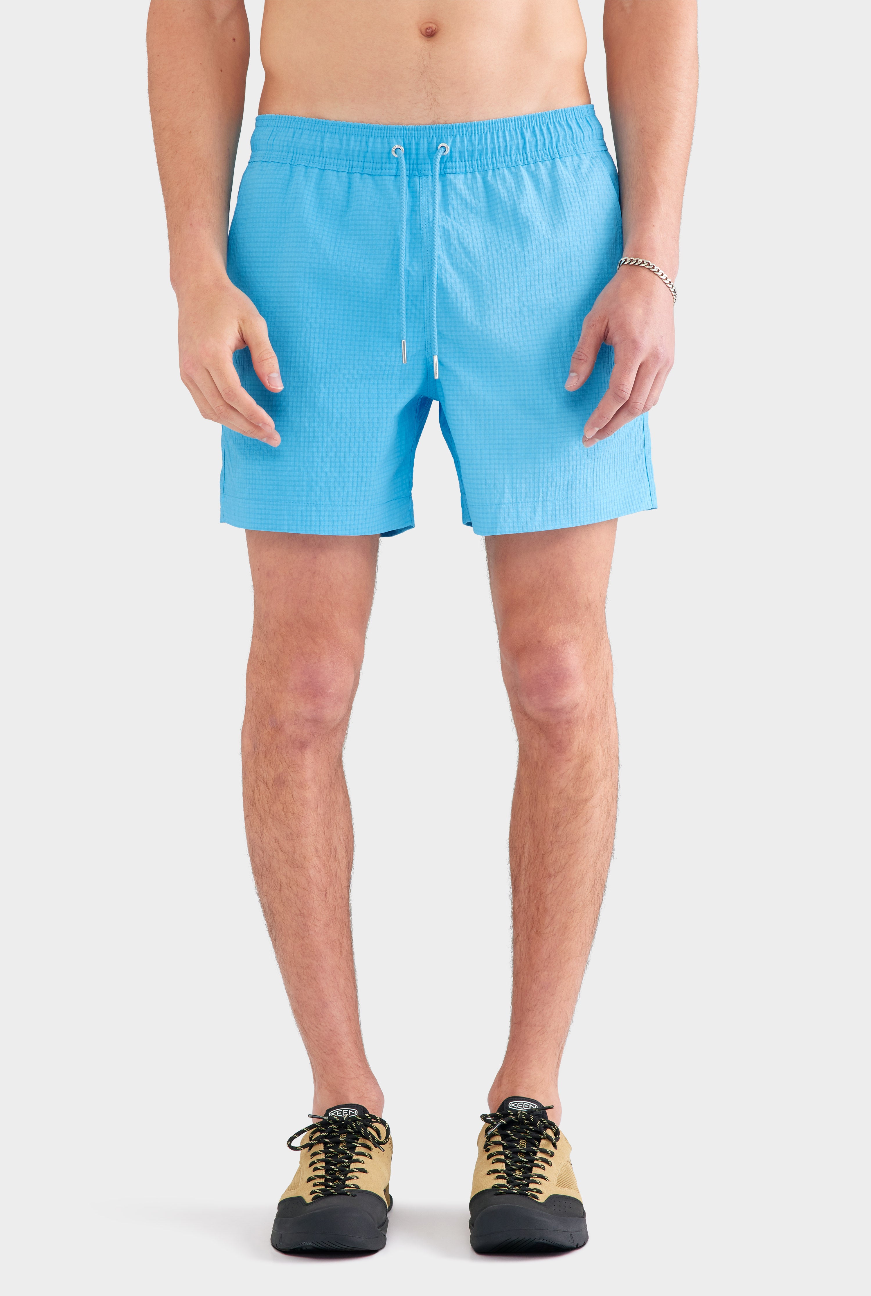 Seersucker Solid Swim Short - Aquarius Blue