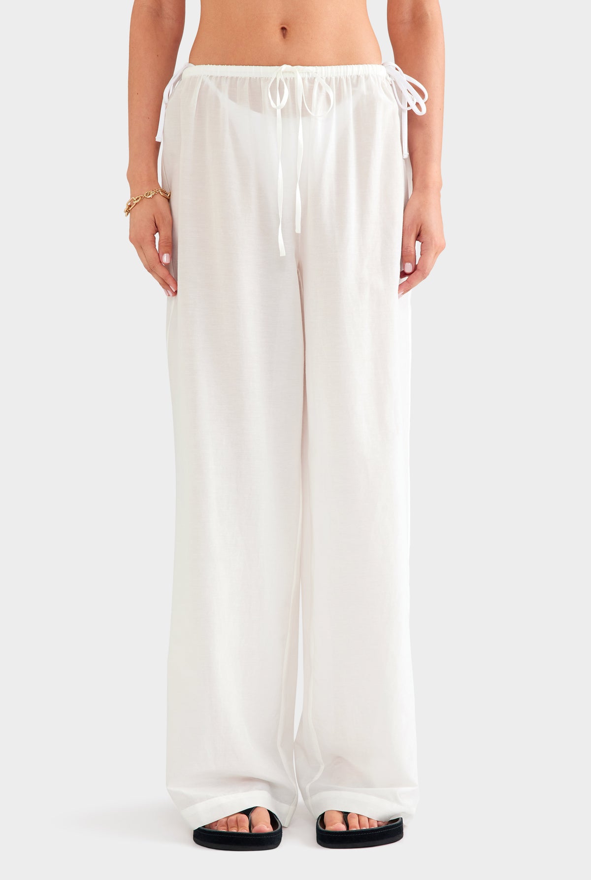 Fake White Drawstring Silk Cotton Drawstring Pant White | Venroy – VENROY