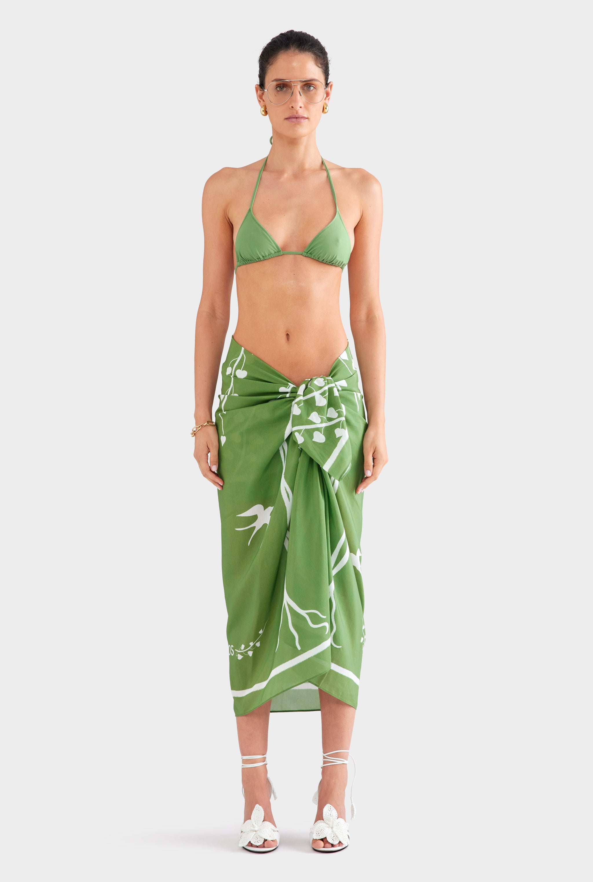 Silk Cotton Pareo - Ivy Green Stamp Print